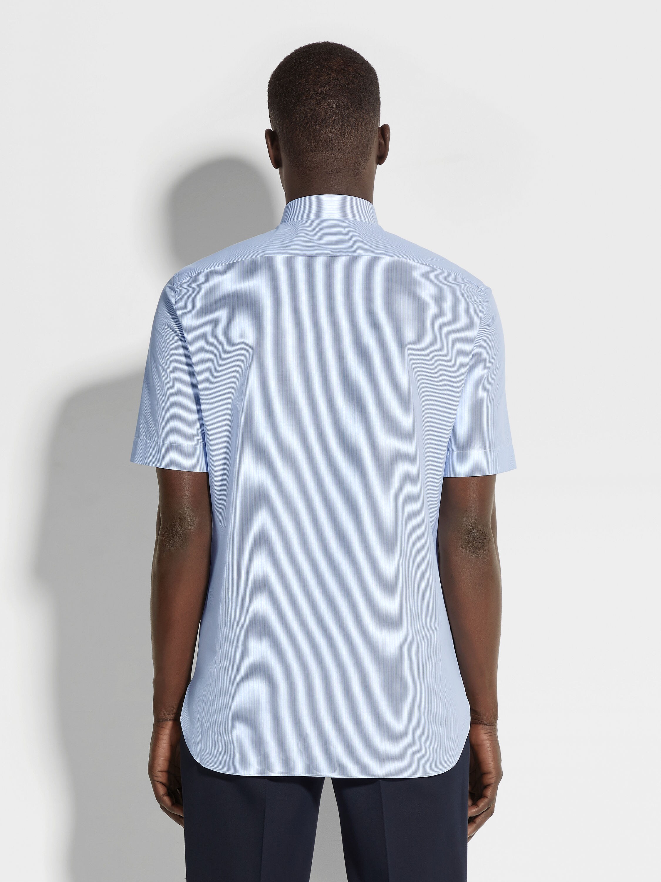 淺藍色配白色細條紋 Trecapi 棉質襯衫 產品細節圖 #3
