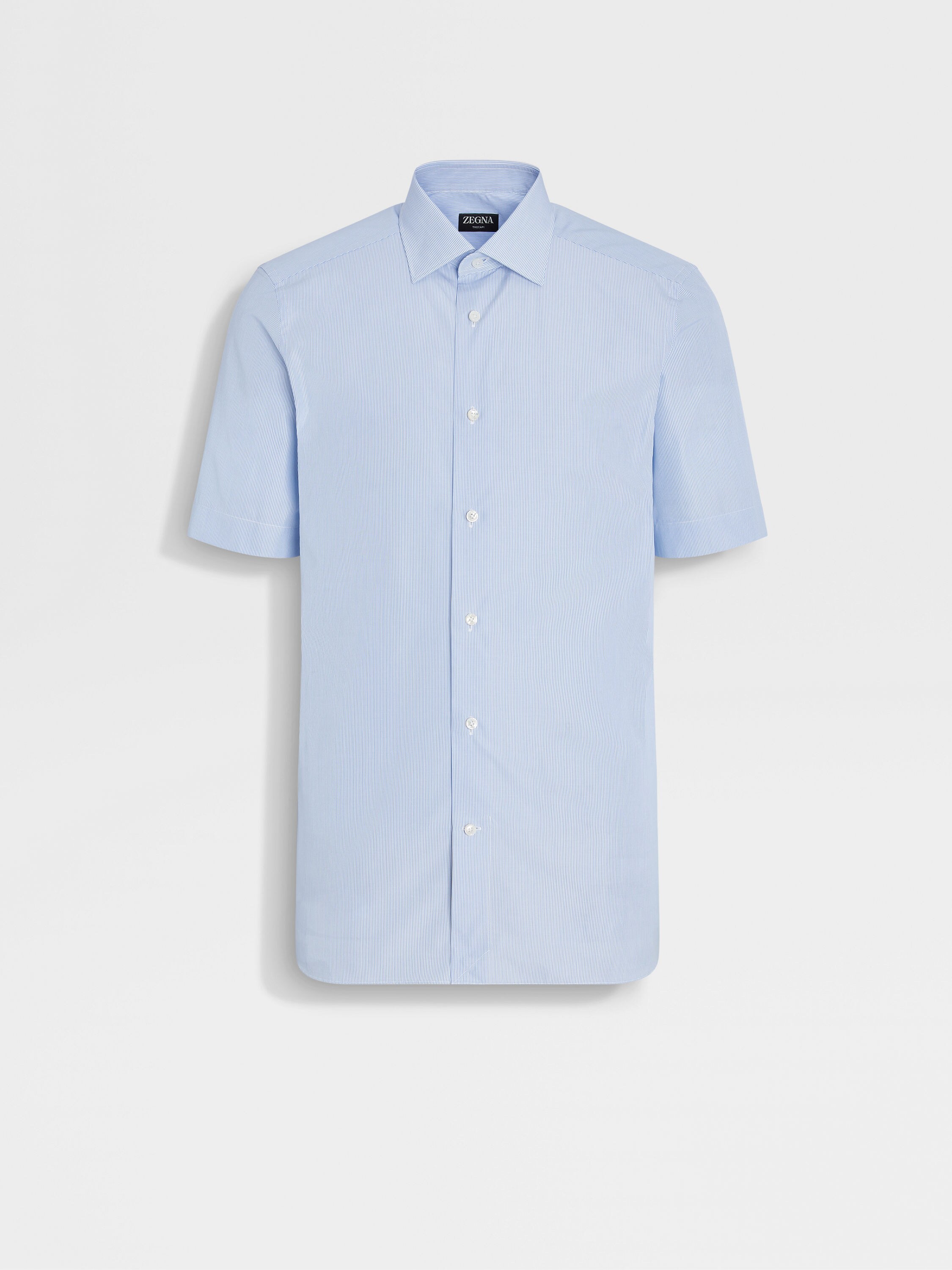 Light Blue and White Micro-striped Trecapi Cotton Shirt Main product photo