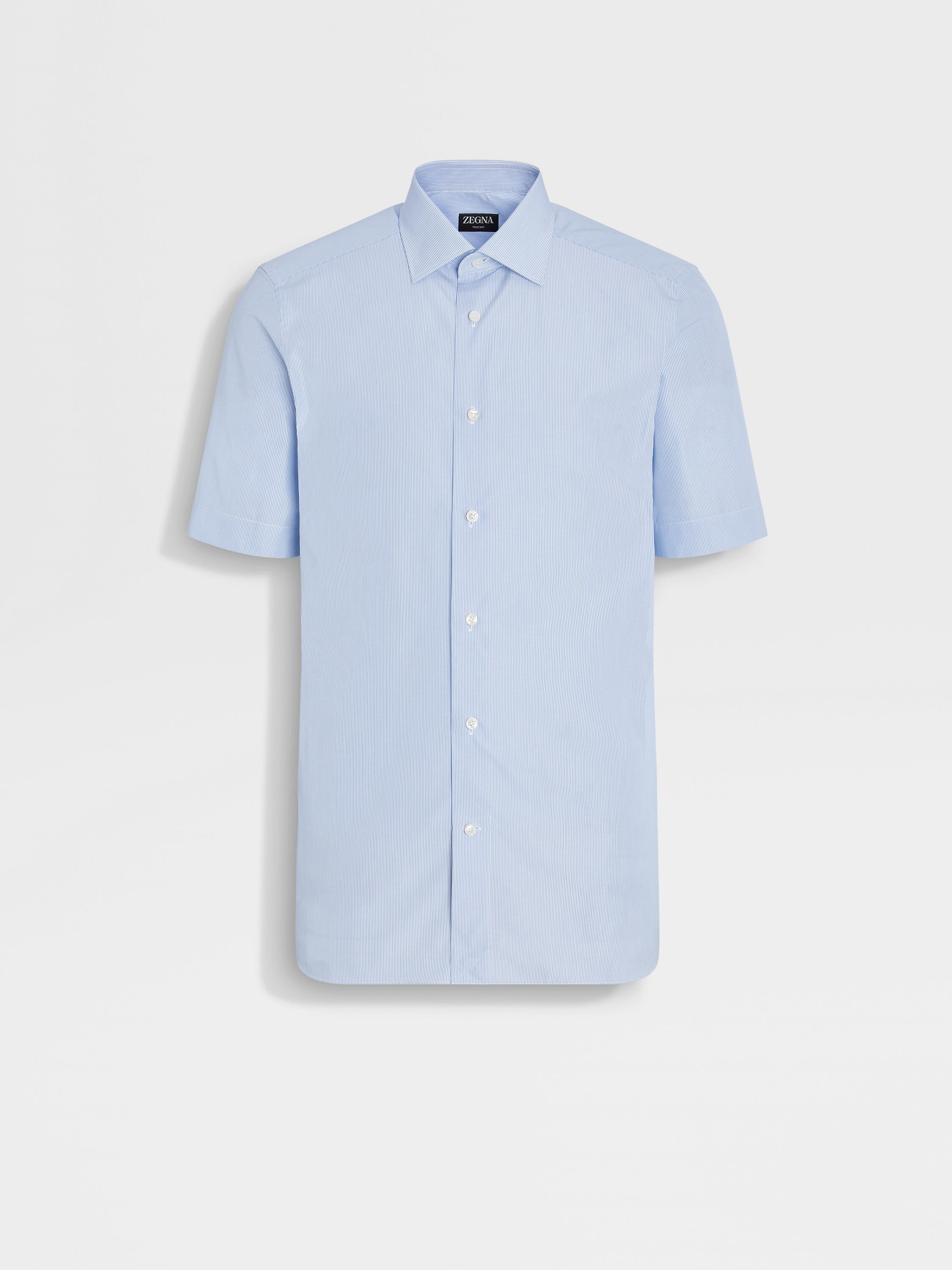 Light Blue and White Micro-striped Trecapi Cotton Shirt 