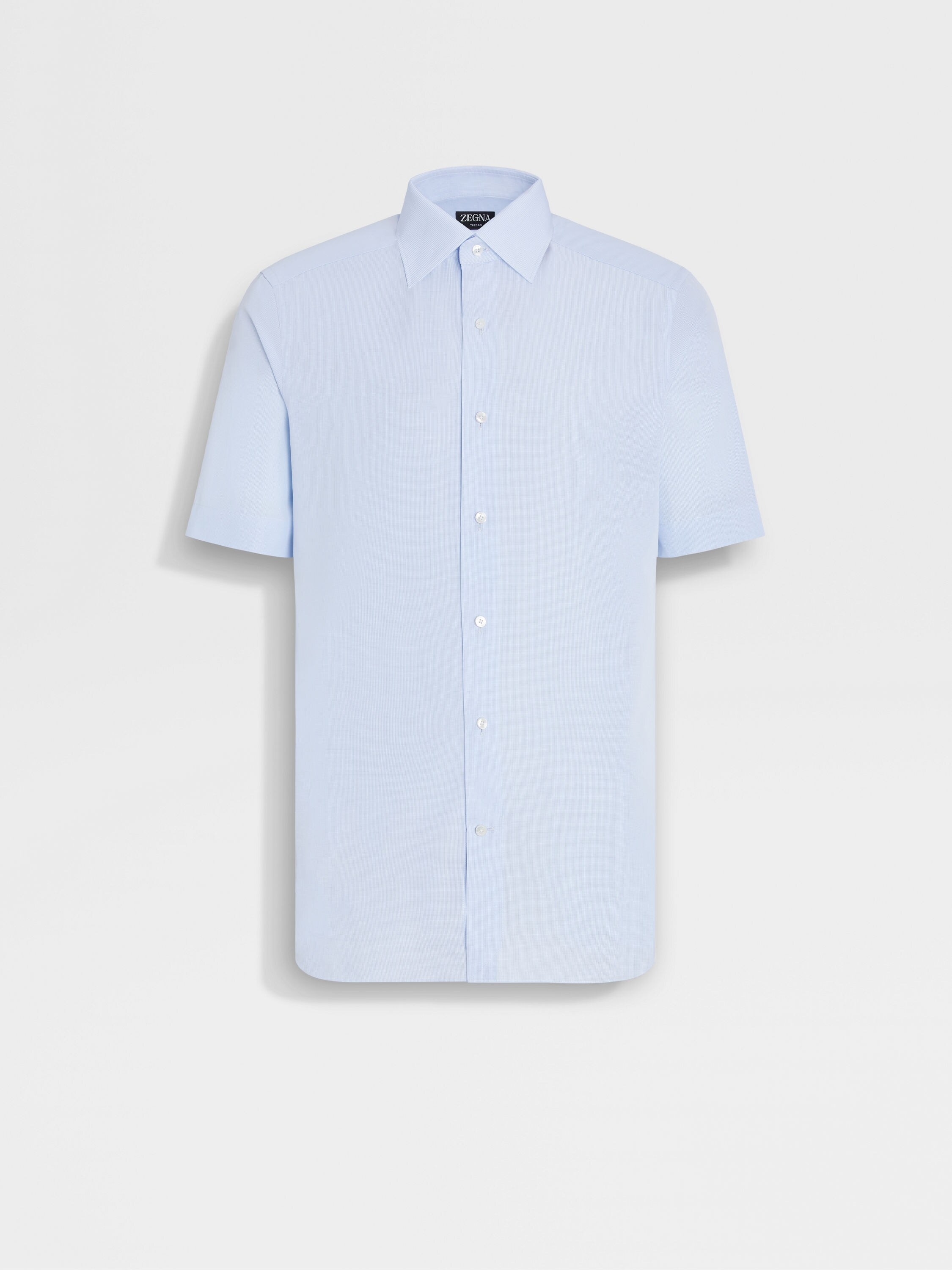 Light Blue and White Micro-checked Trecapi Cotton Shirt Main product photo