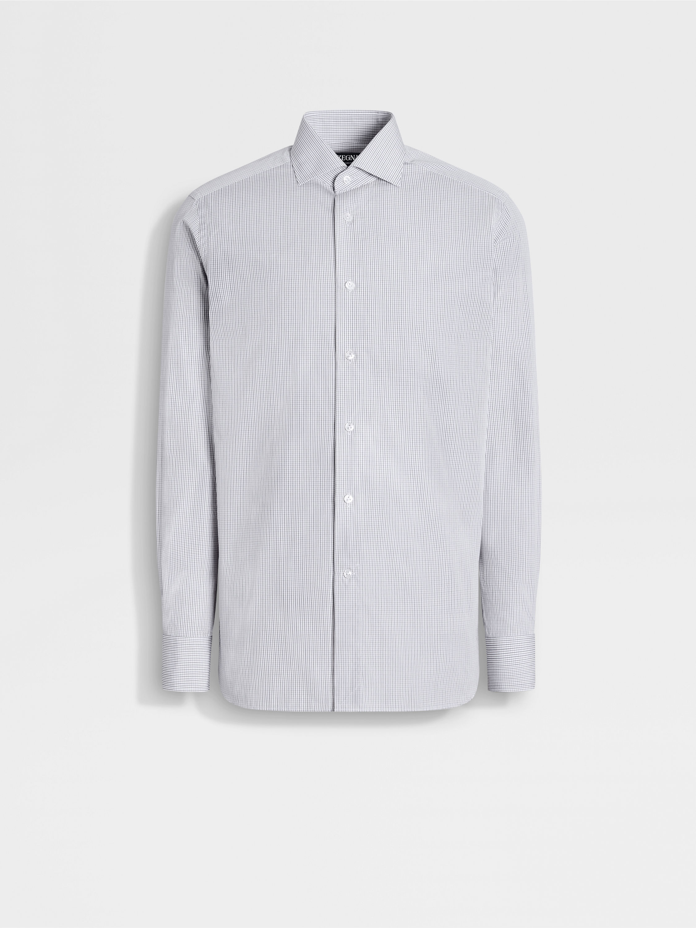 Zegna,male,Dark Grey and White Micro-checked Centoventimila Cotton Shirt,Dark Grey/White,44