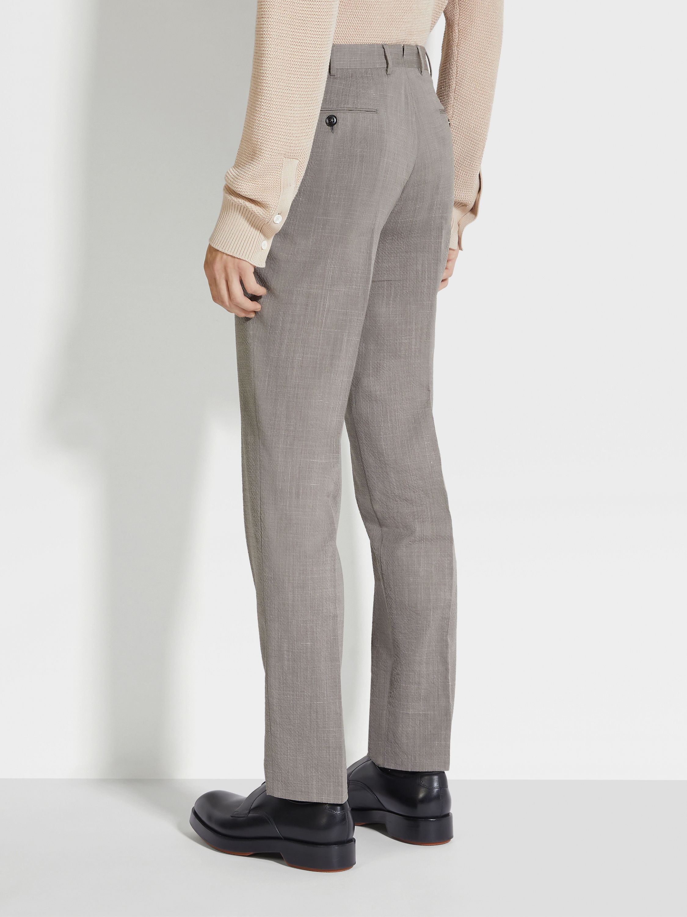 Taupe Trofeo™ Seersucker Wool Silk and Linen Blend Pants Product detail photo #5