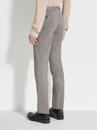 Taupe Trofeo™ Seersucker Wool Silk and Linen Blend Pants Taupe Trofeo™ Seersucker Wool Silk and Linen Blend Pants