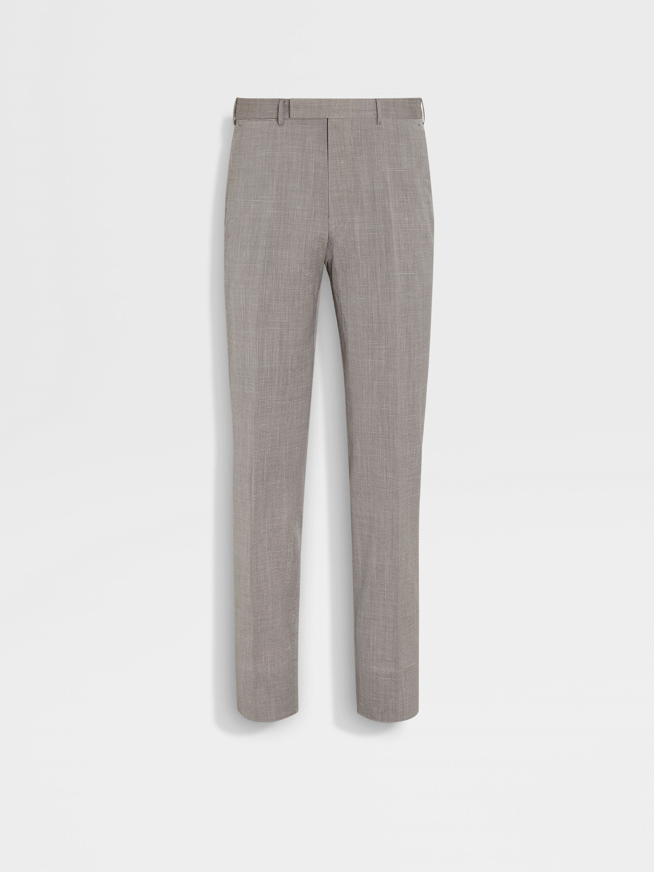 Taupe Trofeo™ Seersucker Wool Silk and Linen Blend Pants 