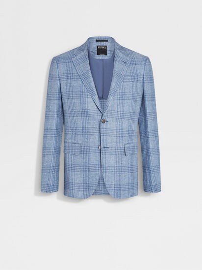 Bright Blue Crossover Linen Wool and Silk Jacket