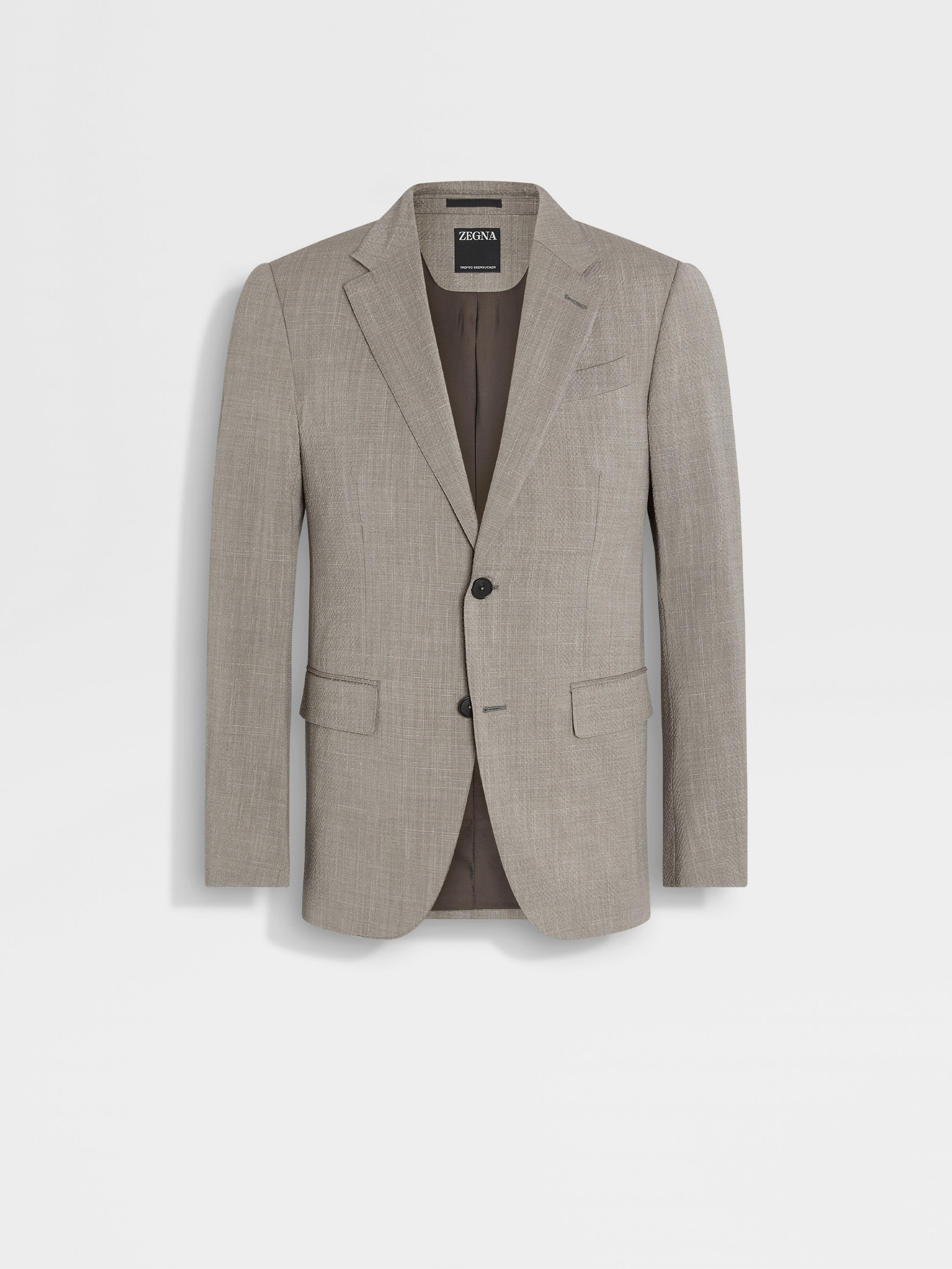 Taupe Trofeo™ Seersucker Wool Silk and Linen Blend Jacket SS24 