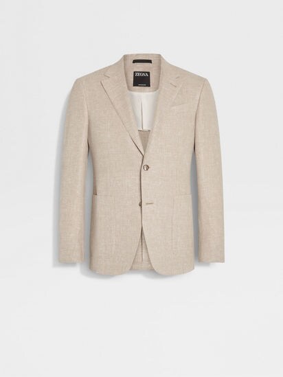 Dark Beige Crossover Linen Wool and Silk Blend Jacket SS24