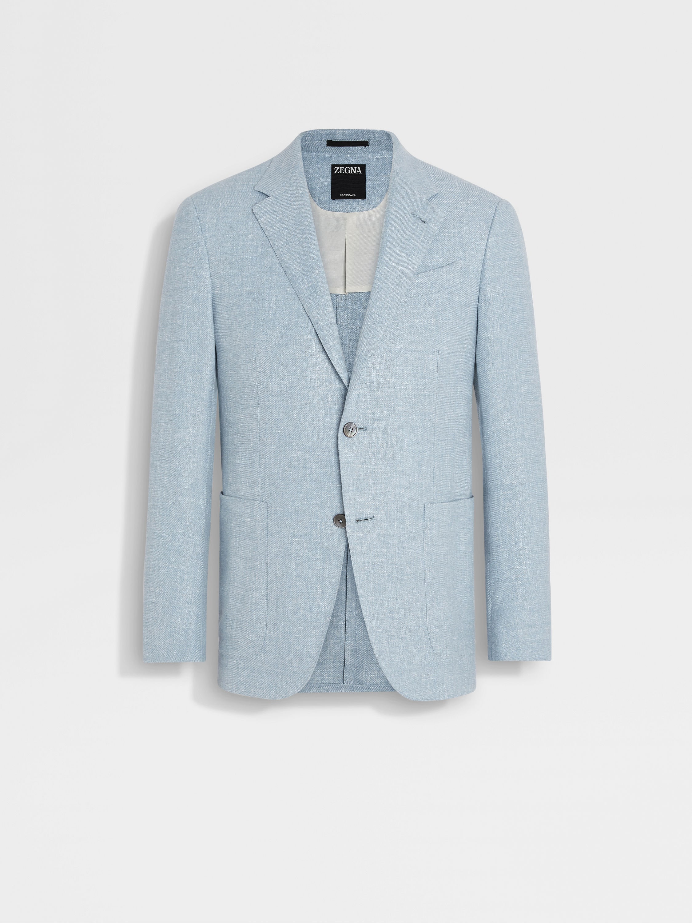 Light Blue Crossover Linen Wool and Silk Blend Jacket