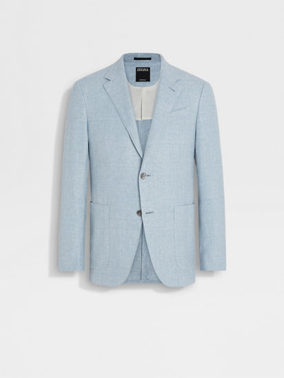 【関税&送料込】ZEGNA Jackets Blue Navy Blue Trofeo Seersucker Wool Silk and Linen Blend Jacket