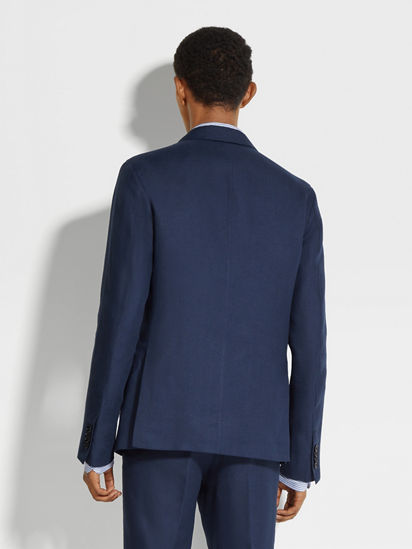 Navy Blue Oasi Lino Shirt Jacket SS25 30317129 | Zegna NL