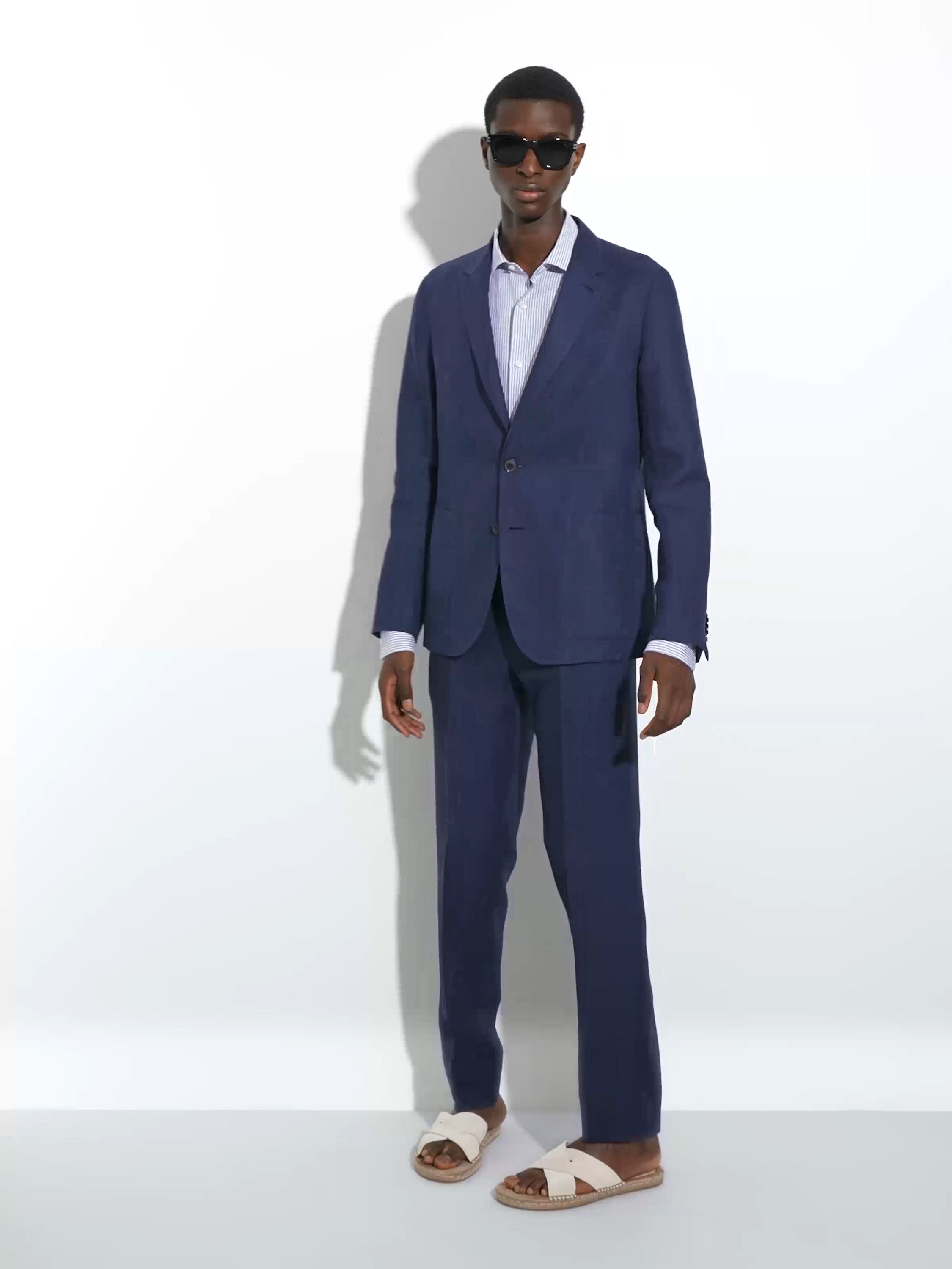 Navy Blue Oasi Lino Shirt Jacket SS25 30317129 | Zegna NL