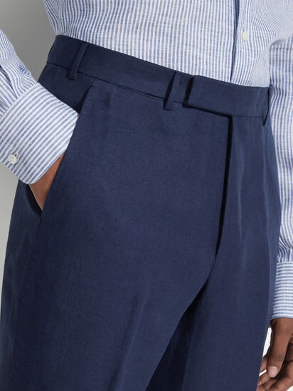 Navy Blue Oasi Lino Pants SS25 30222598 | Zegna NO