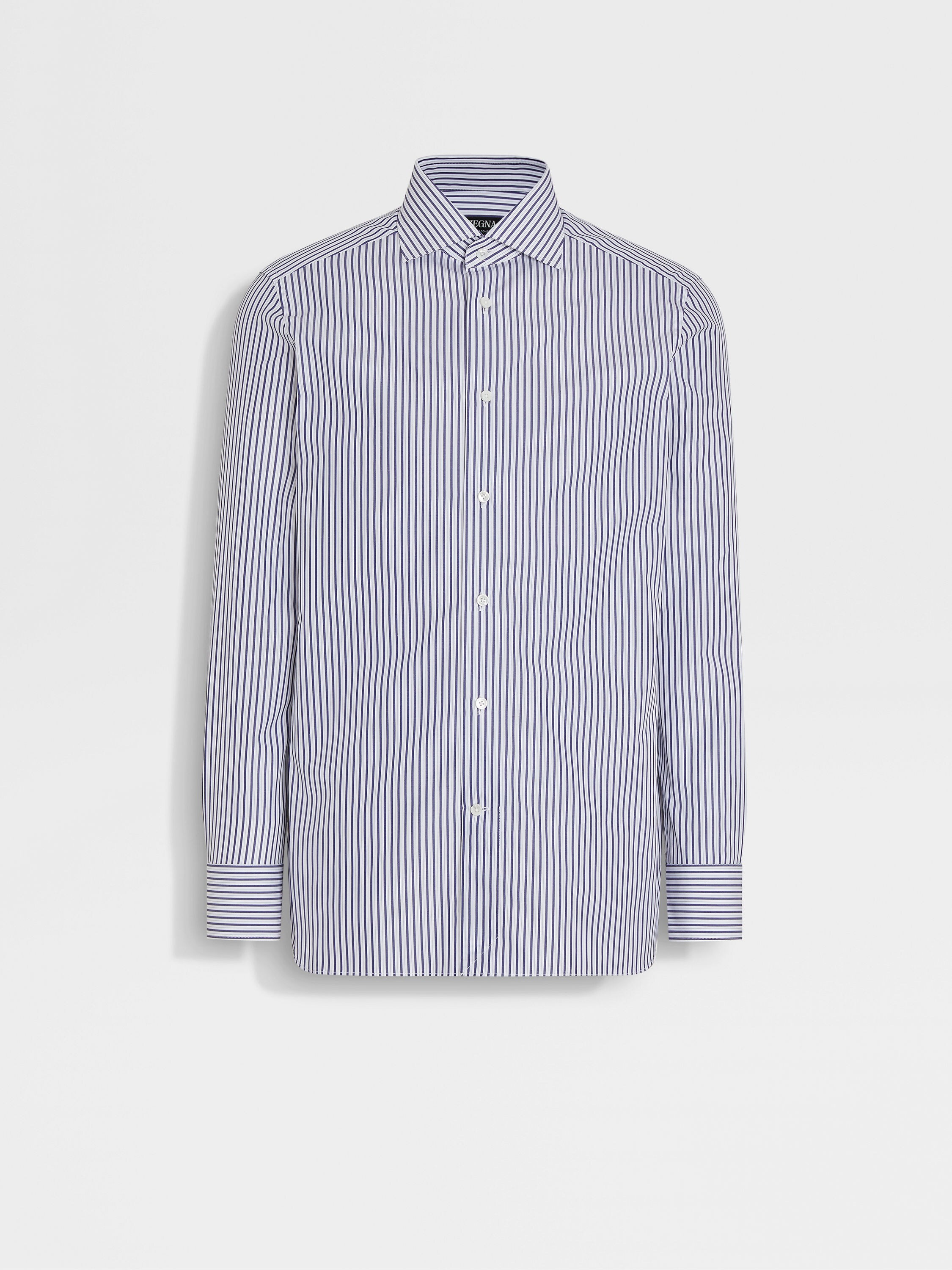 Navy Blue and White Striped Trofeo™ Comfort Cotton Shirt 