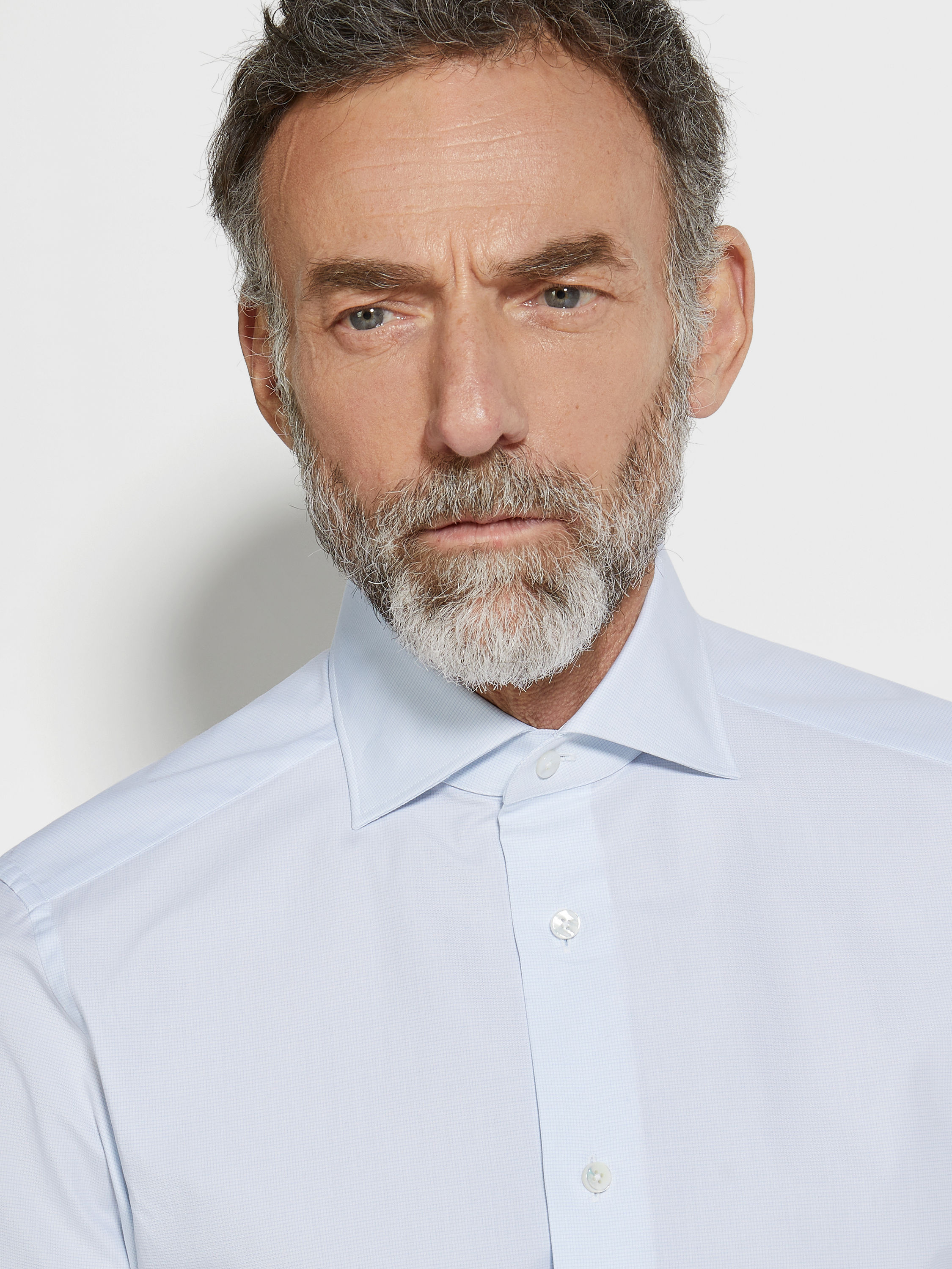 Light Blue and White Micro-checked Trofeo Cotton Shirt Product detail photo #1