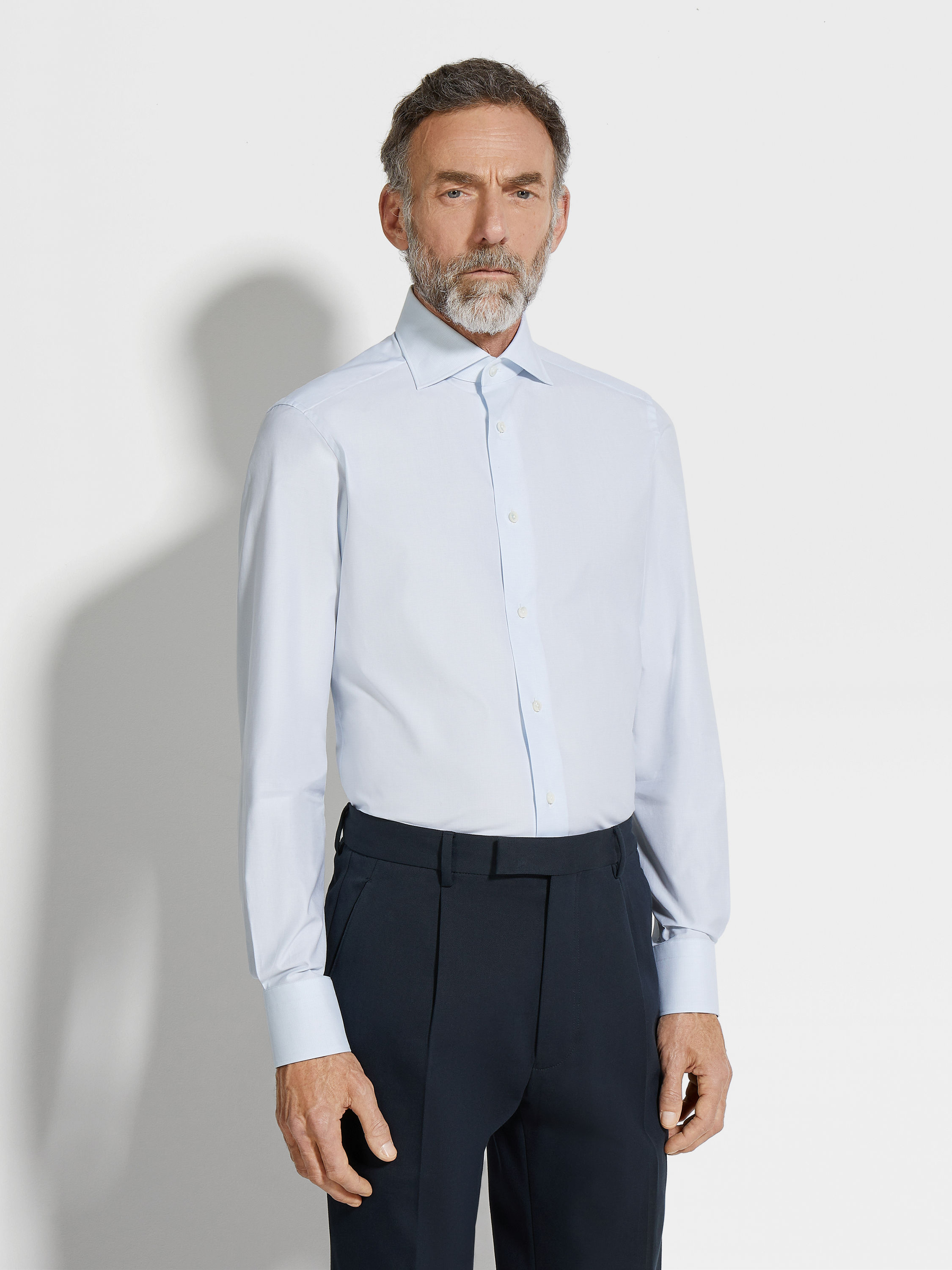 Light Blue and White Micro-checked Trofeo Cotton Shirt Product detail photo #2