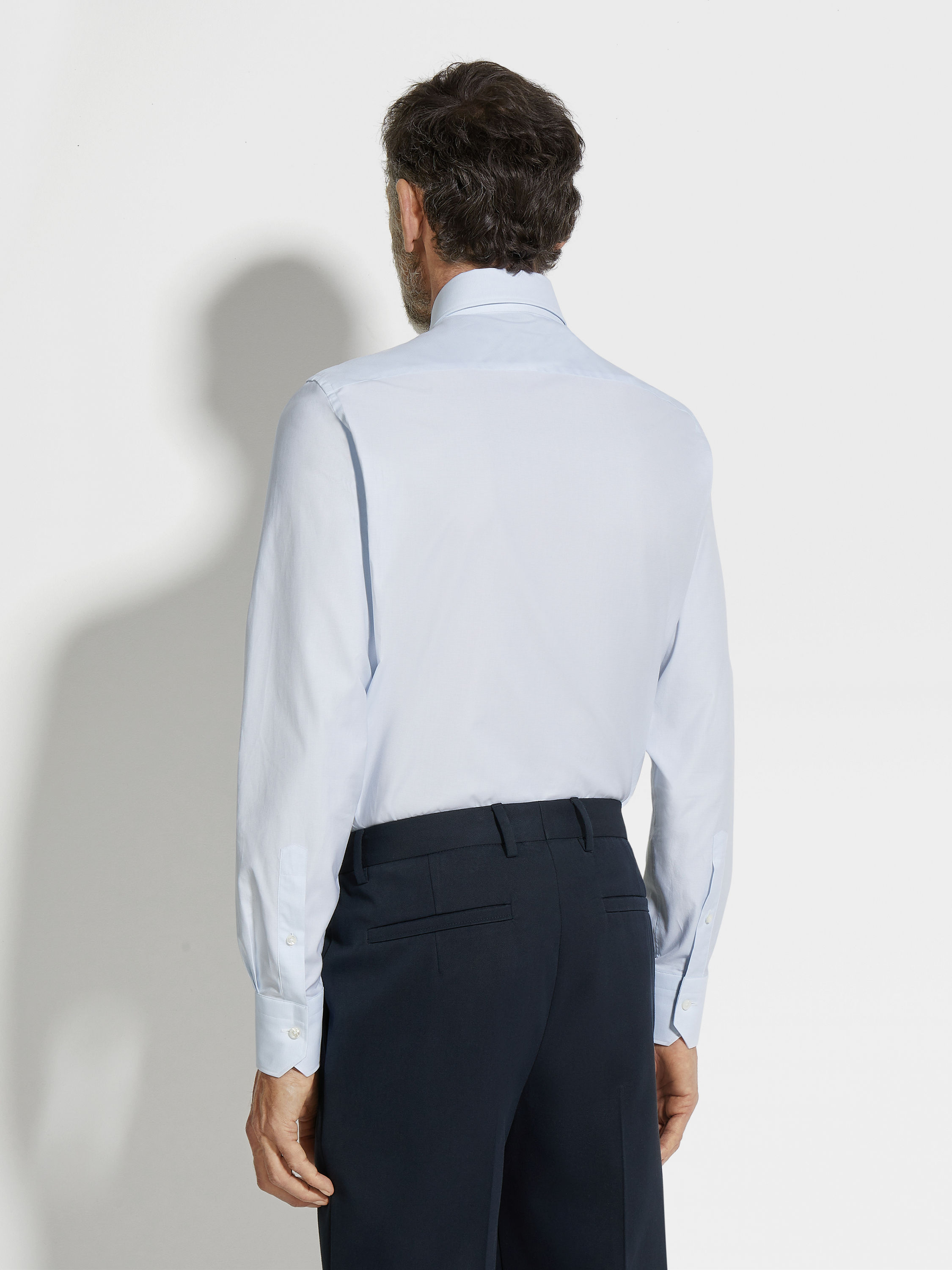 Light Blue and White Micro-checked Trofeo Cotton Shirt Product detail photo #3