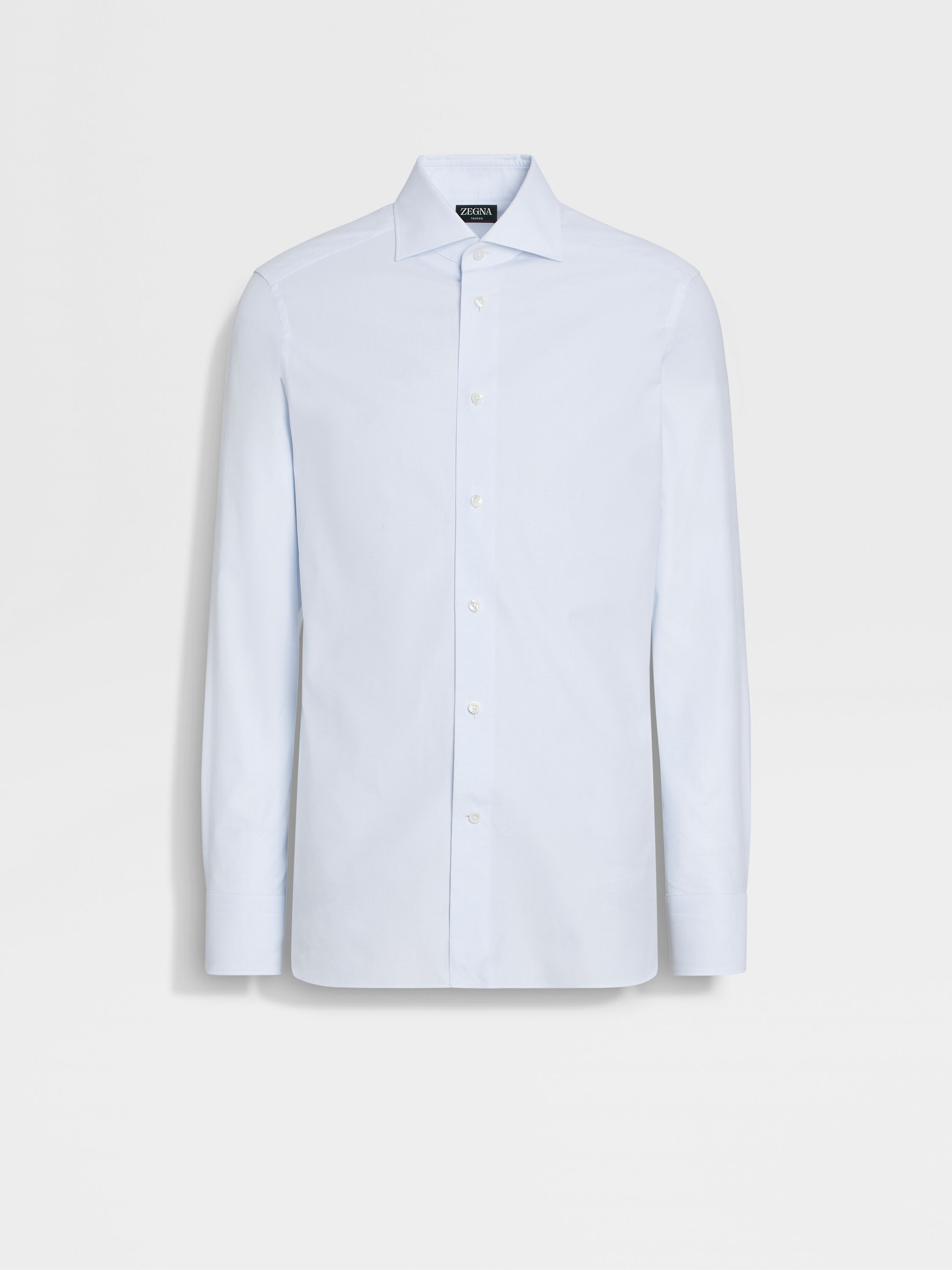 Light Blue and White Micro-checked Trofeo Cotton Shirt Main product photo