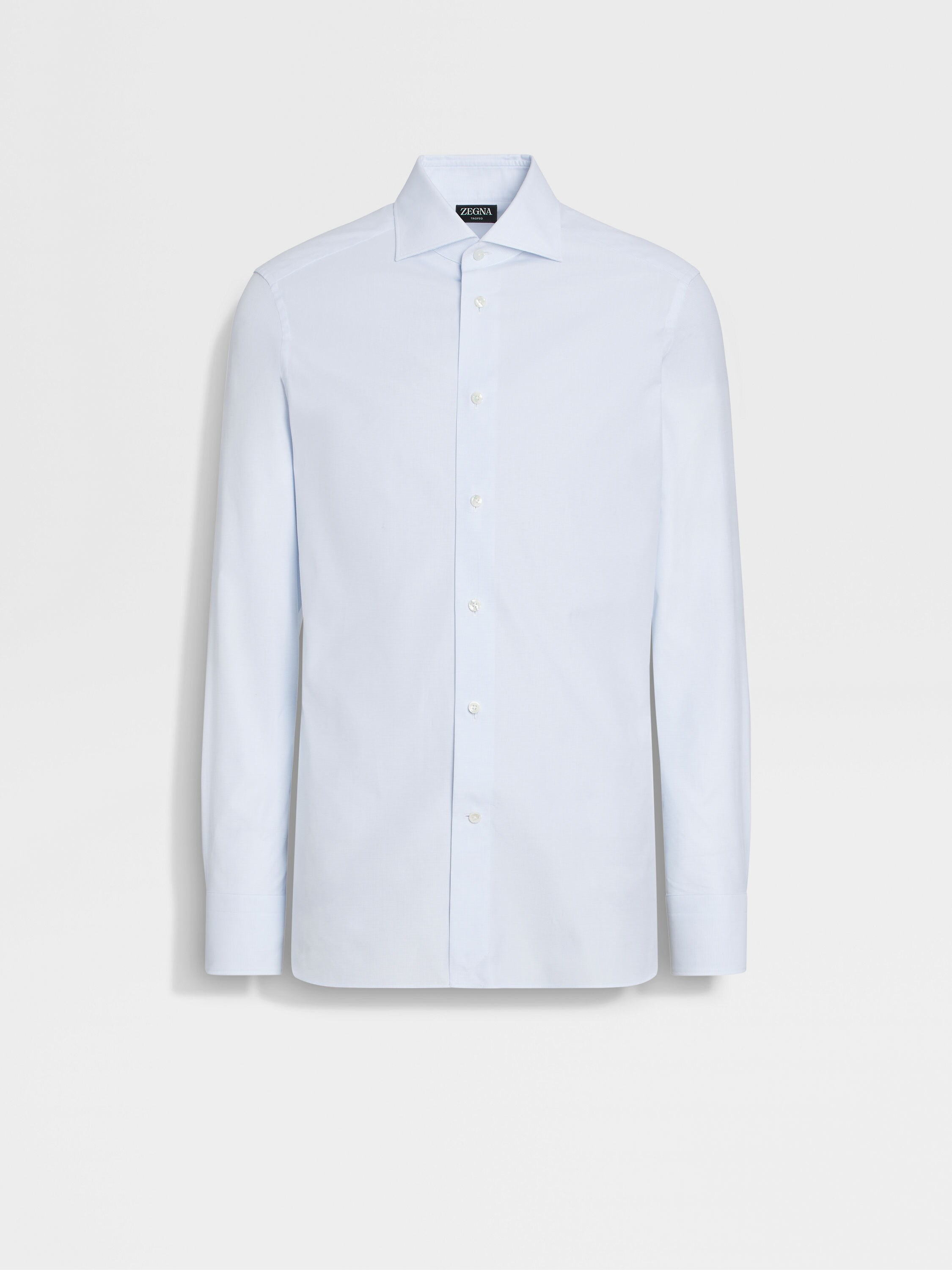 Light Blue and White Micro-checked Trofeo™ Cotton Shirt 