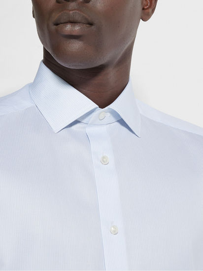 White and Light Blue Micro-striped Trofeo™ Cotton Shirt FW25