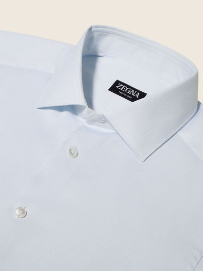 White and Light Blue Micro-striped Trofeo 600 Cotton and Silk
