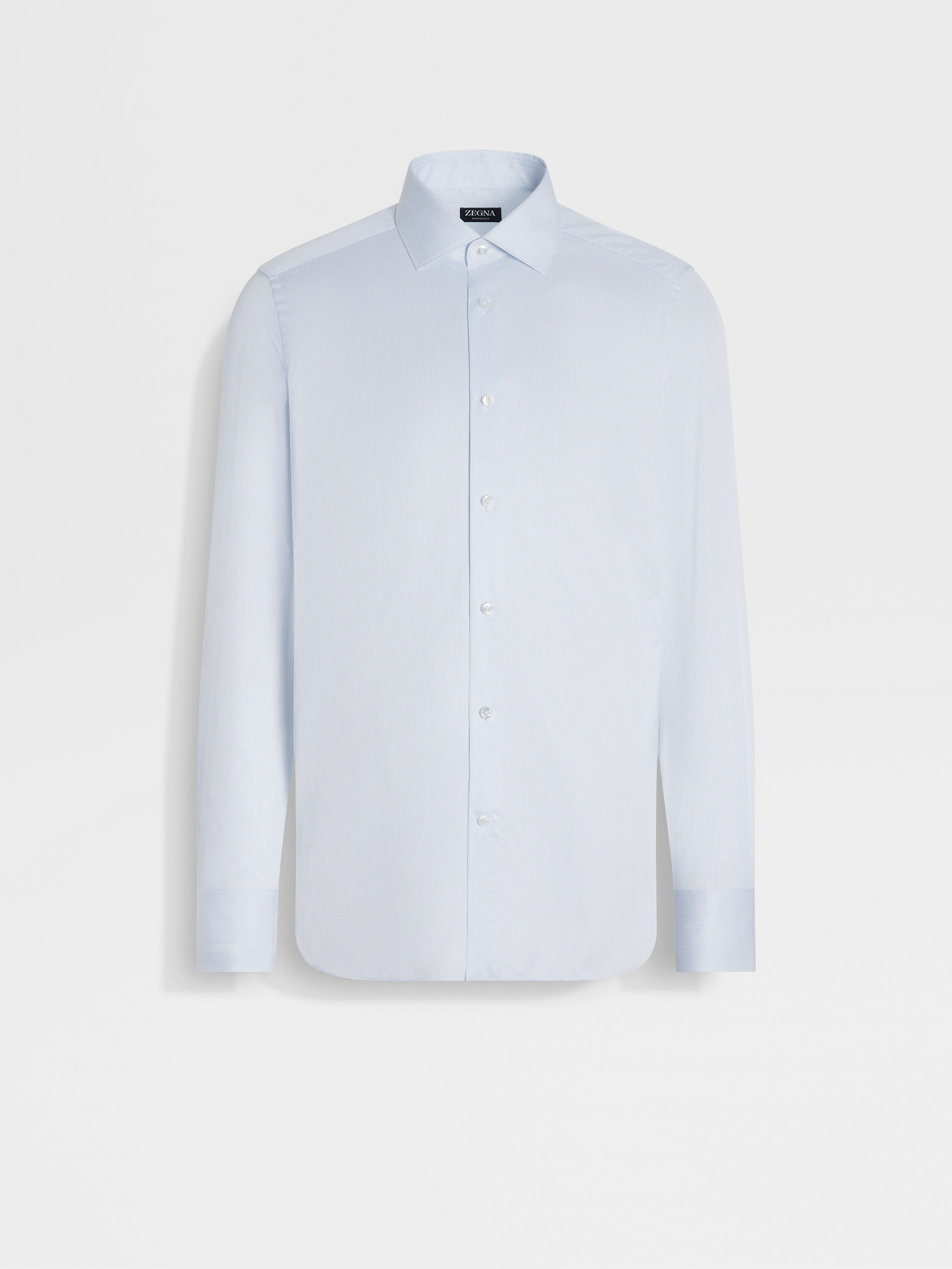 White and Light Blue Micro-striped Trofeo 600 Cotton and Silk Shirt Main product photo