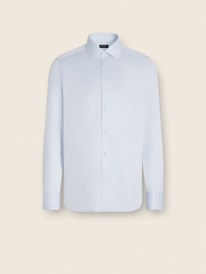 White and Light Blue Micro-striped Trofeo 600 Cotton and Silk