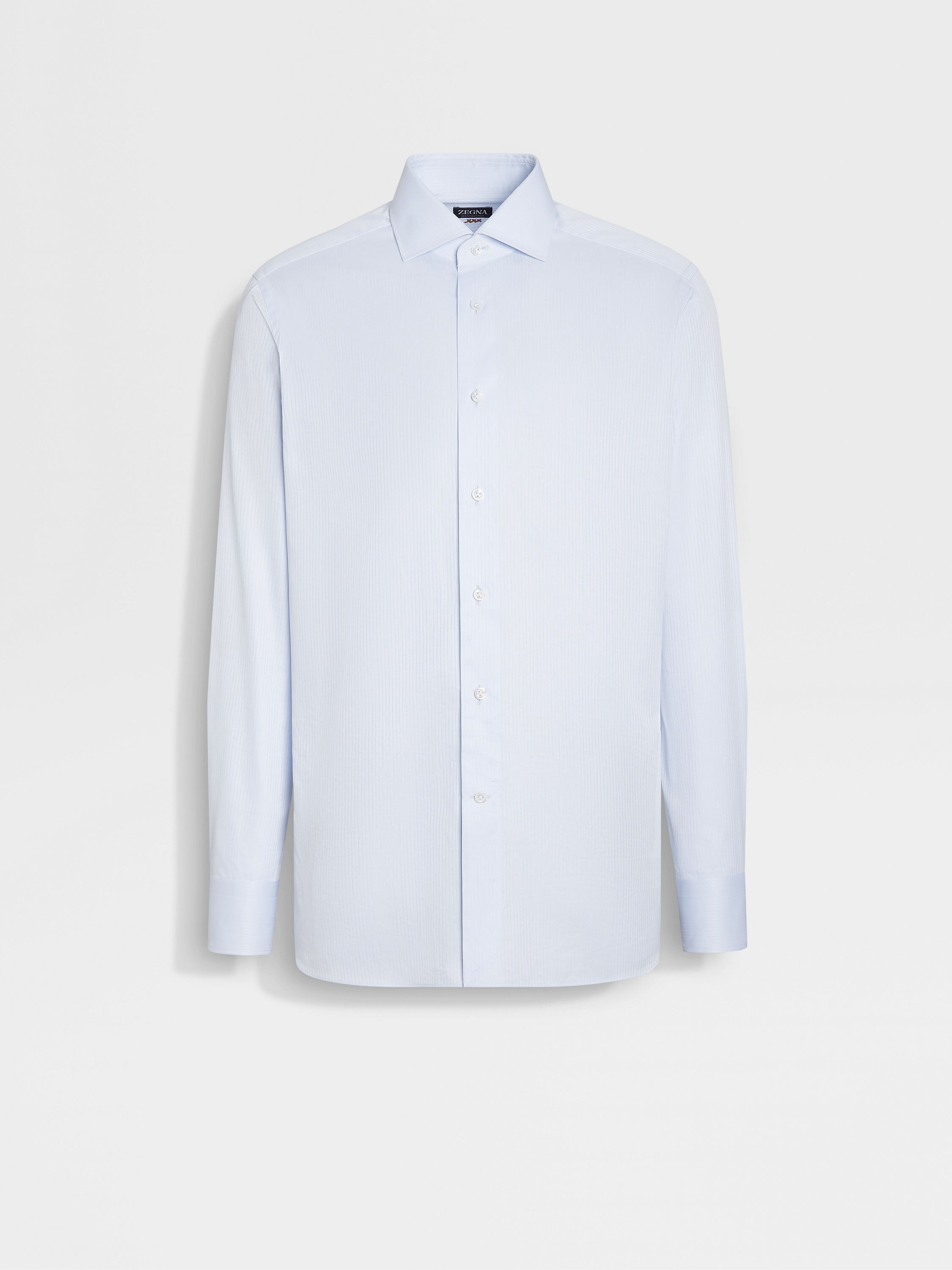 Light Blue Micro-structured Striped Centoventimila Cotton Shirt 