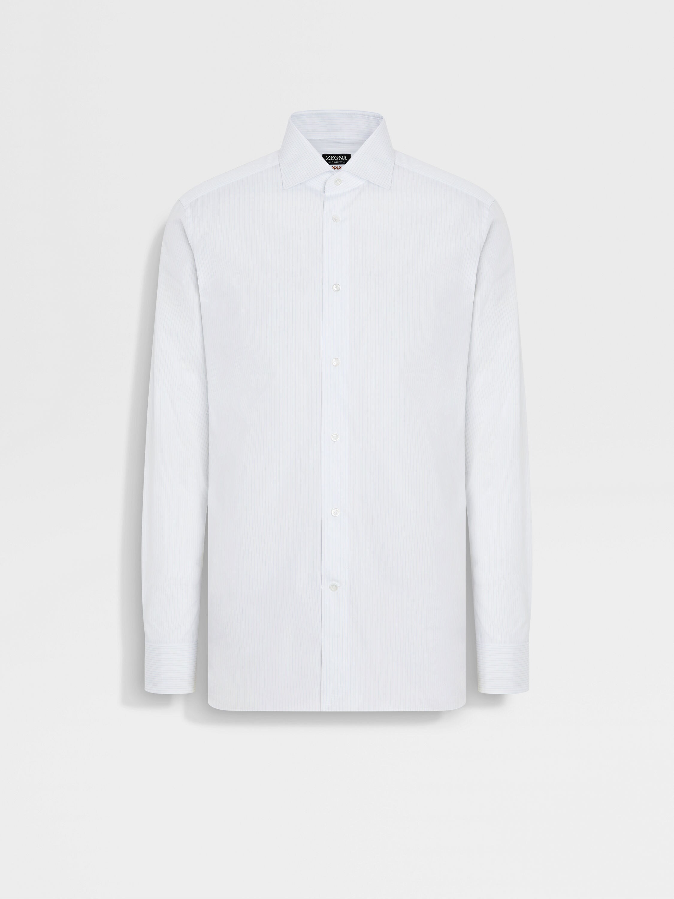 White and Light Blue Striped Centoventimila Cotton Shirt Main product photo