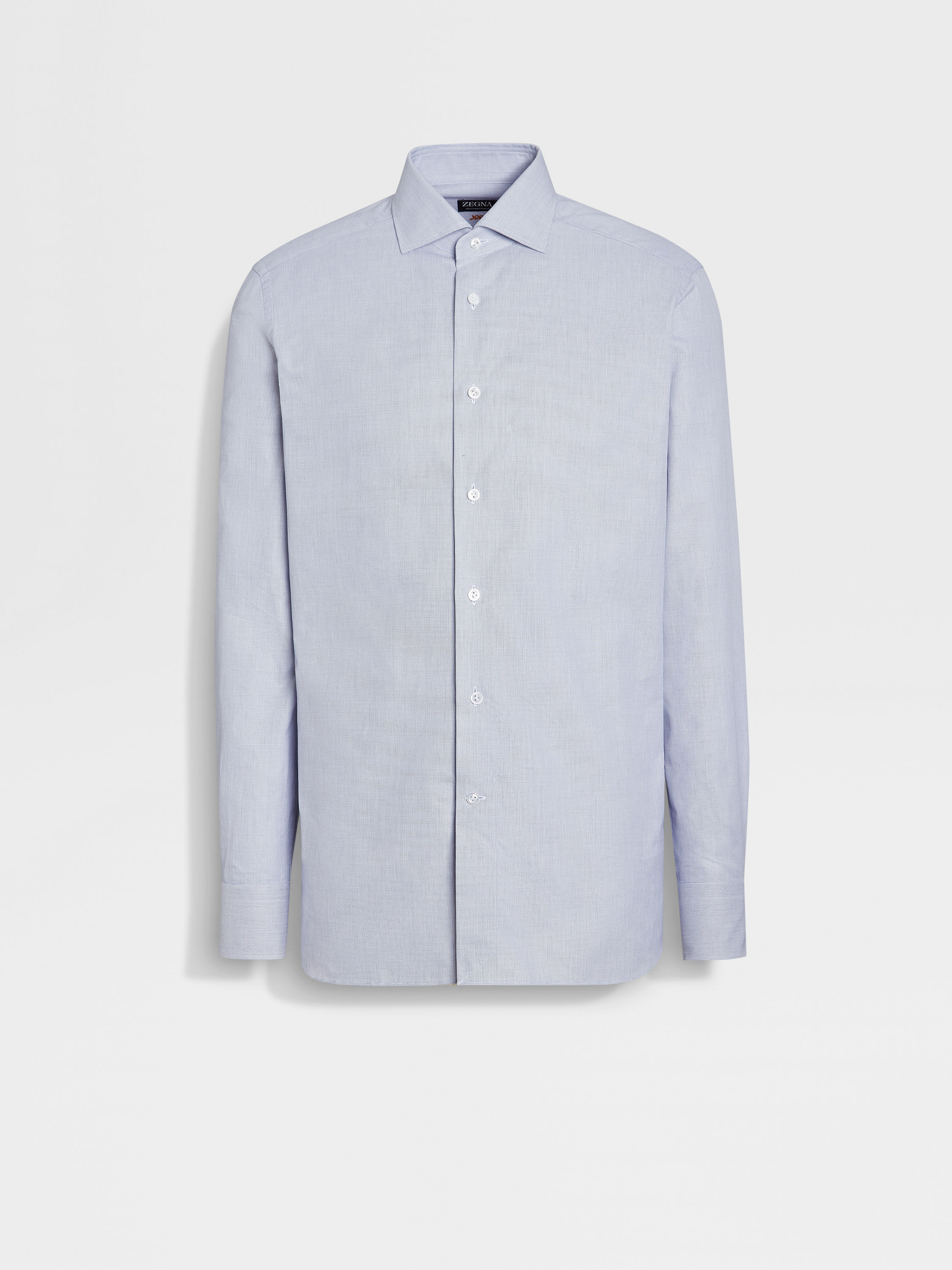 White and Navy Blue Micro-structured Centoventimila Cotton Shirt Main product photo
