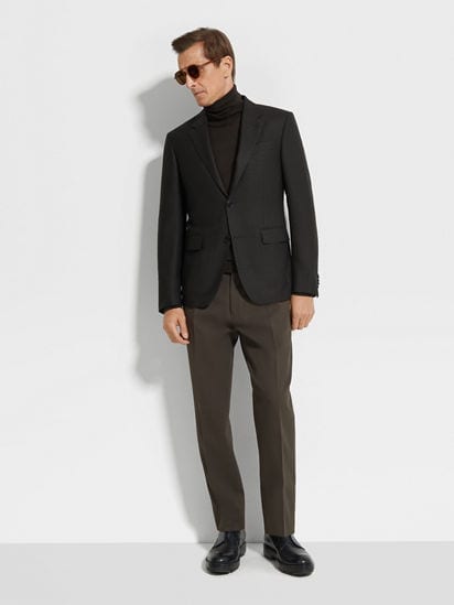 ブラック&ダークブラウン ウール&シルク混紡ジャケット FW24 ブラック&ダークブラウン ウール&シルク混紡ジャケット FW24