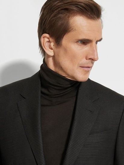 ブラック&ダークブラウン ウール&シルク混紡ジャケット FW24 ブラック&ダークブラウン ウール&シルク混紡ジャケット FW24