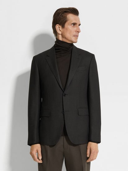 ブラック&ダークブラウン ウール&シルク混紡ジャケット FW24 ブラック&ダークブラウン ウール&シルク混紡ジャケット FW24