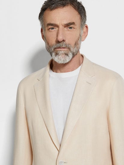 Light Beige Crossover Linen Wool and Silk Blend Jacket SS25 Light Beige Crossover Linen Wool and Silk Blend Jacket SS25