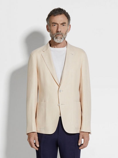 Light Beige Crossover Linen Wool and Silk Blend Jacket SS25