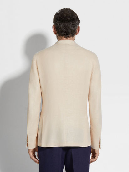 Light Beige Crossover Linen Wool and Silk Blend Jacket SS25 Light Beige Crossover Linen Wool and Silk Blend Jacket SS25