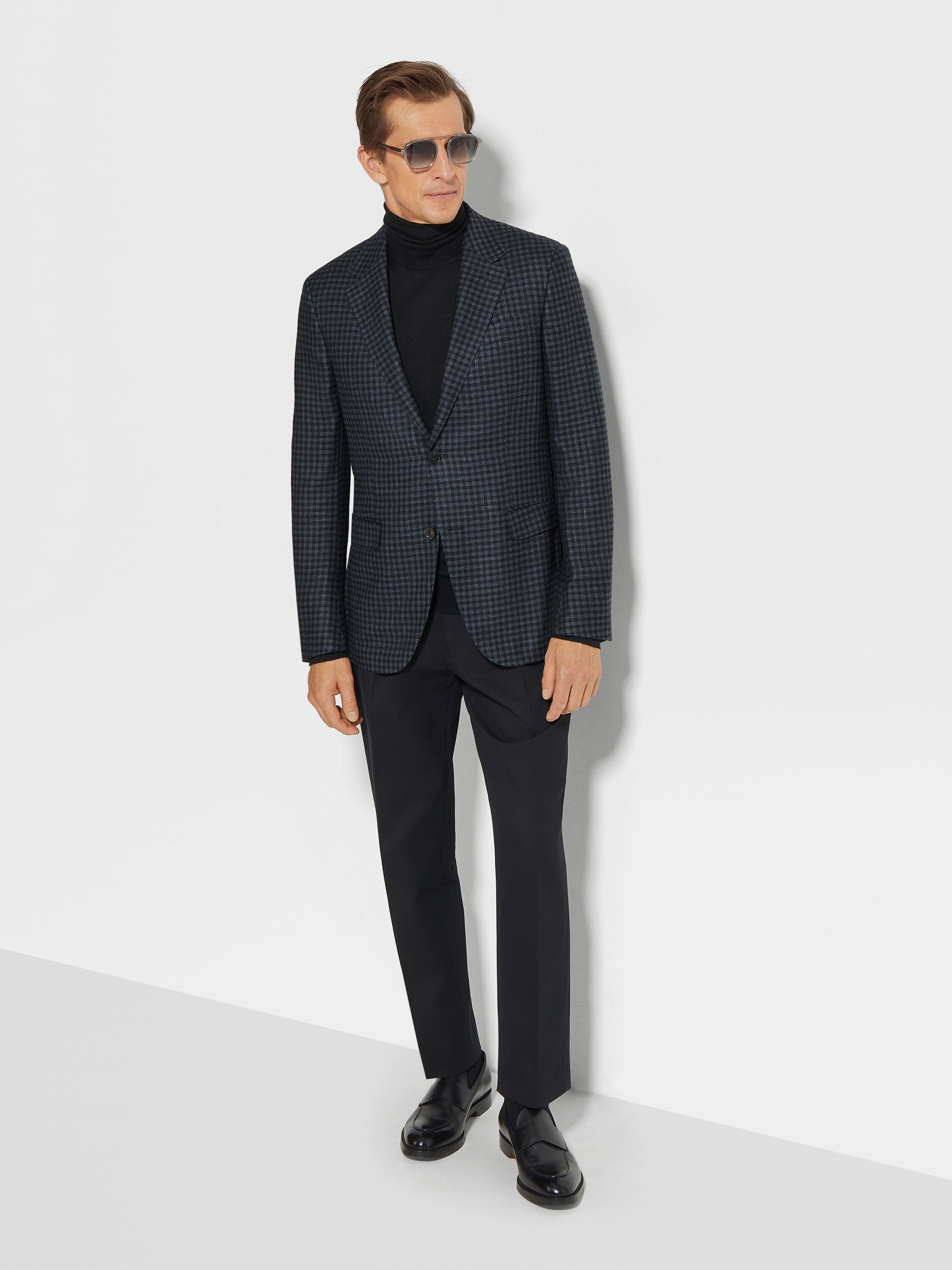 Black and Dark Grey Cashmere Silk and Linen Jacket Product detail photo #1