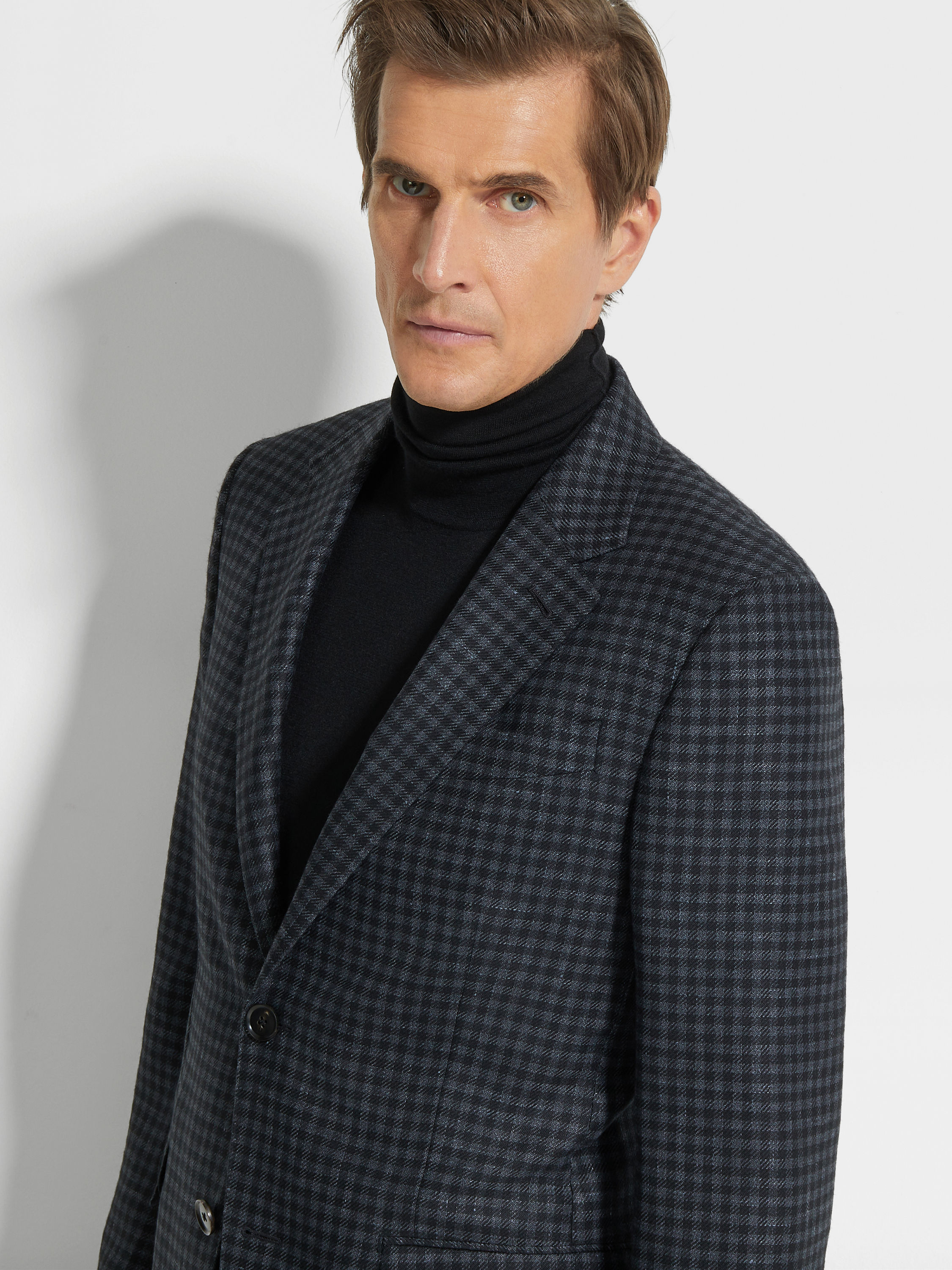 Black and Dark Grey Cashmere Silk and Linen Jacket Product detail photo #2