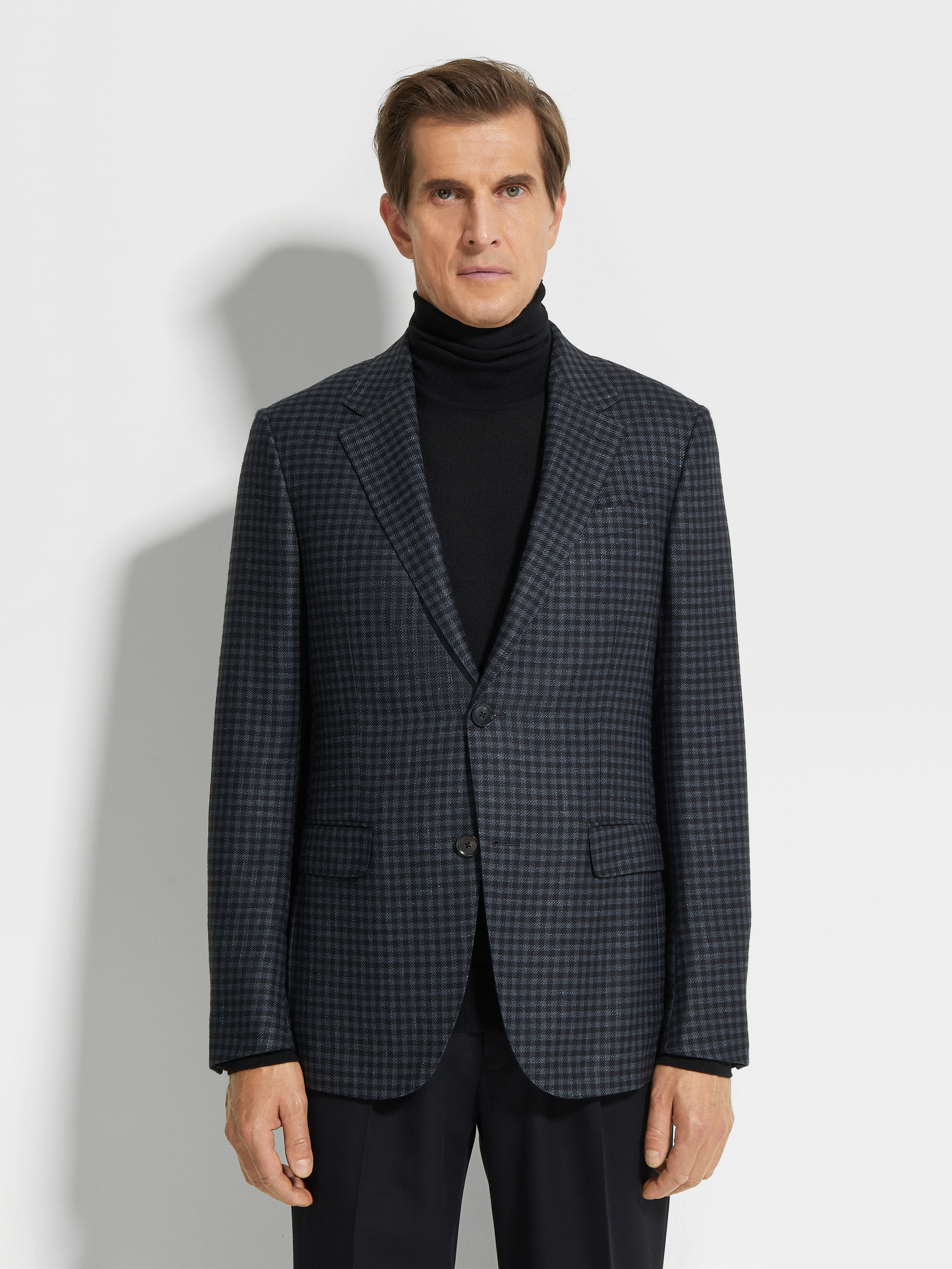 Black and Dark Grey Cashmere Silk and Linen Jacket Product detail photo #3