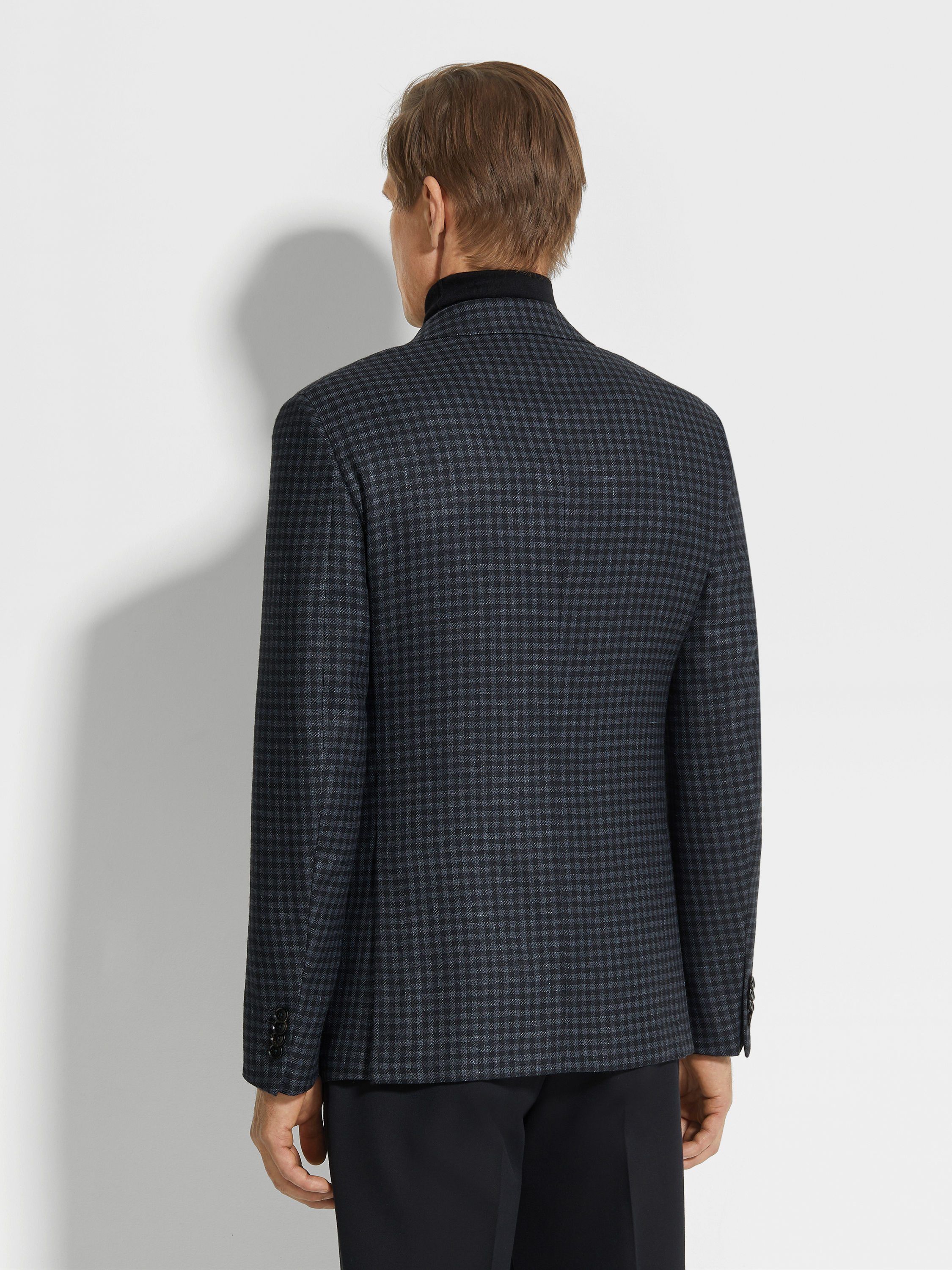 Black and Dark Grey Cashmere Silk and Linen Jacket Product detail photo #4