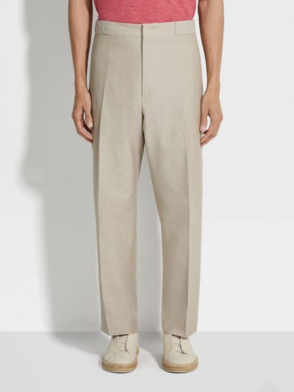 Light Taupe Crossover Blend Cotton Linen and Silk Pants SS25 Light Taupe Crossover Blend Cotton Linen and Silk Pants SS25