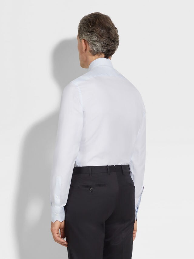 Light Blue Micro-structured Trecapi Cotton Shirt Product detail photo #3