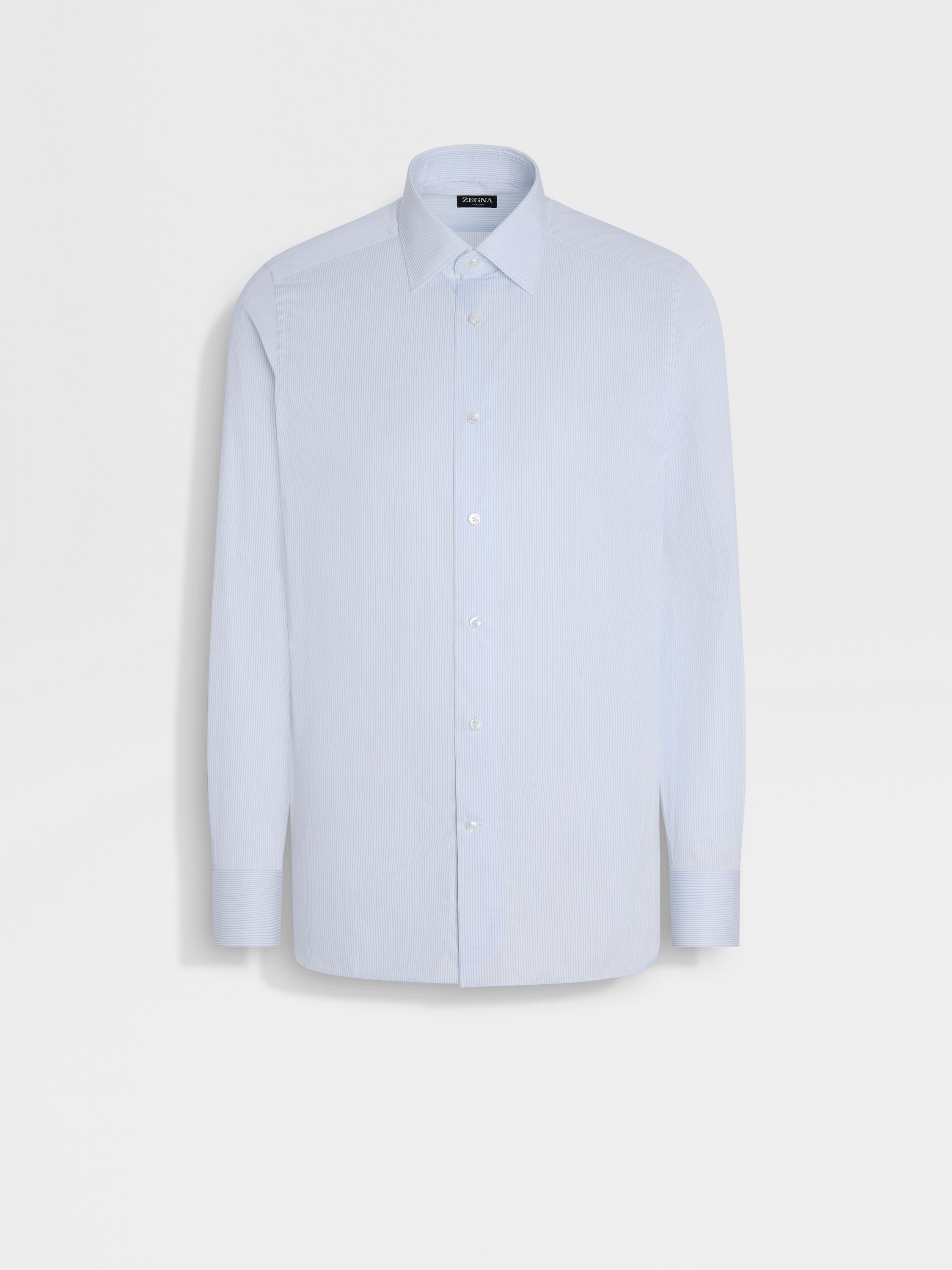 White and Light Blue Micro-striped Trecapi Cotton Shirt Main product photo
