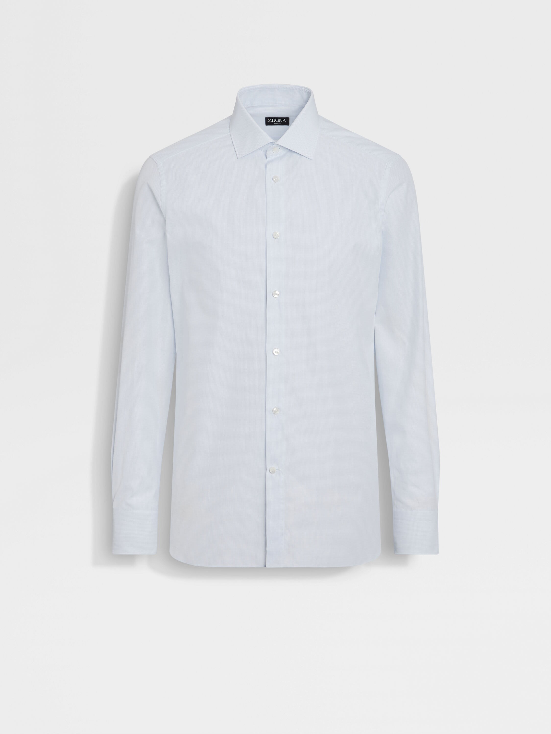 White and Light Blue Micro-checked Trecapi Cotton Shirt Main product photo