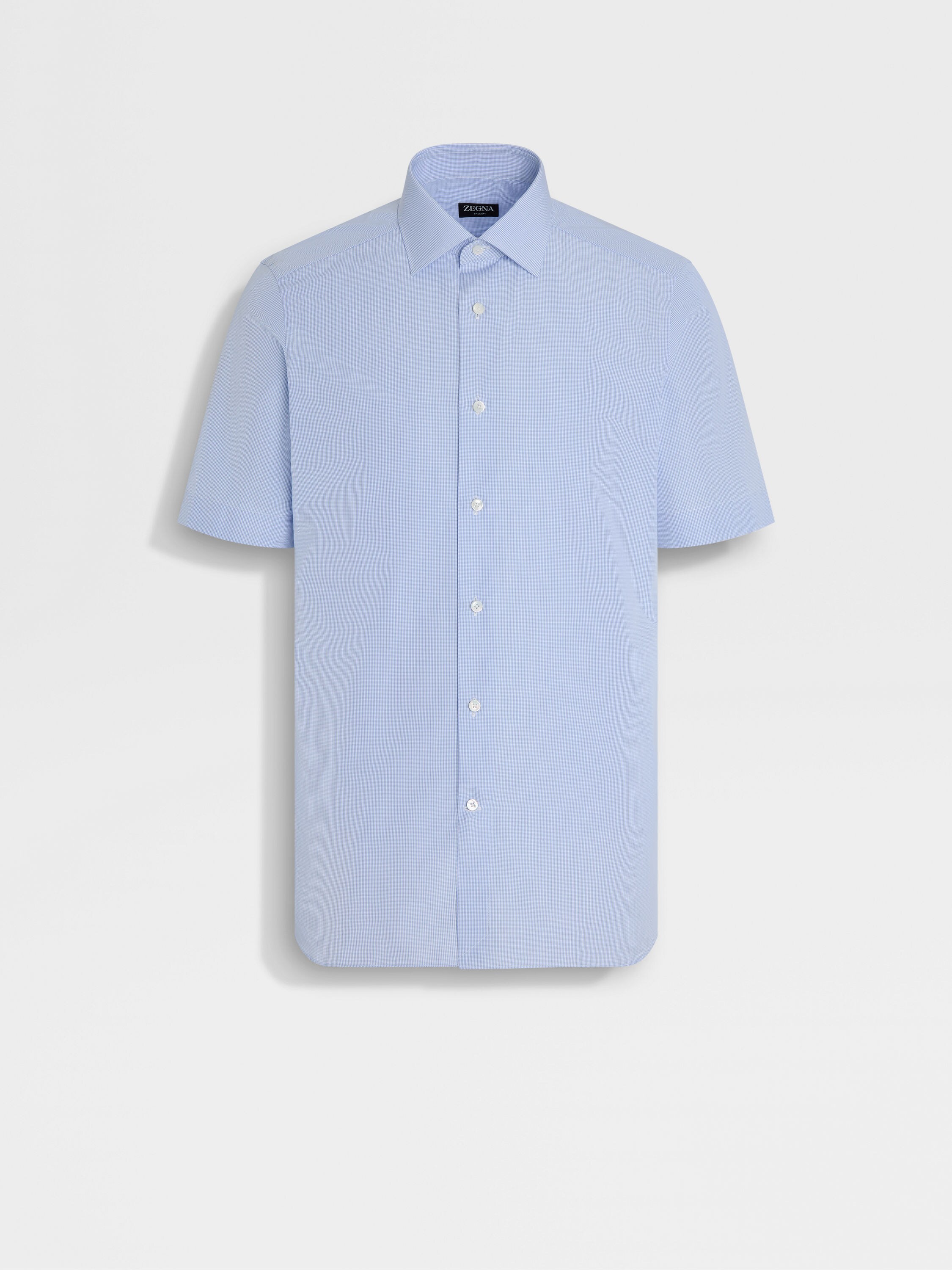 Light Blue and White Micro-checked Trecapi Cotton Shirt Product detail photo #1