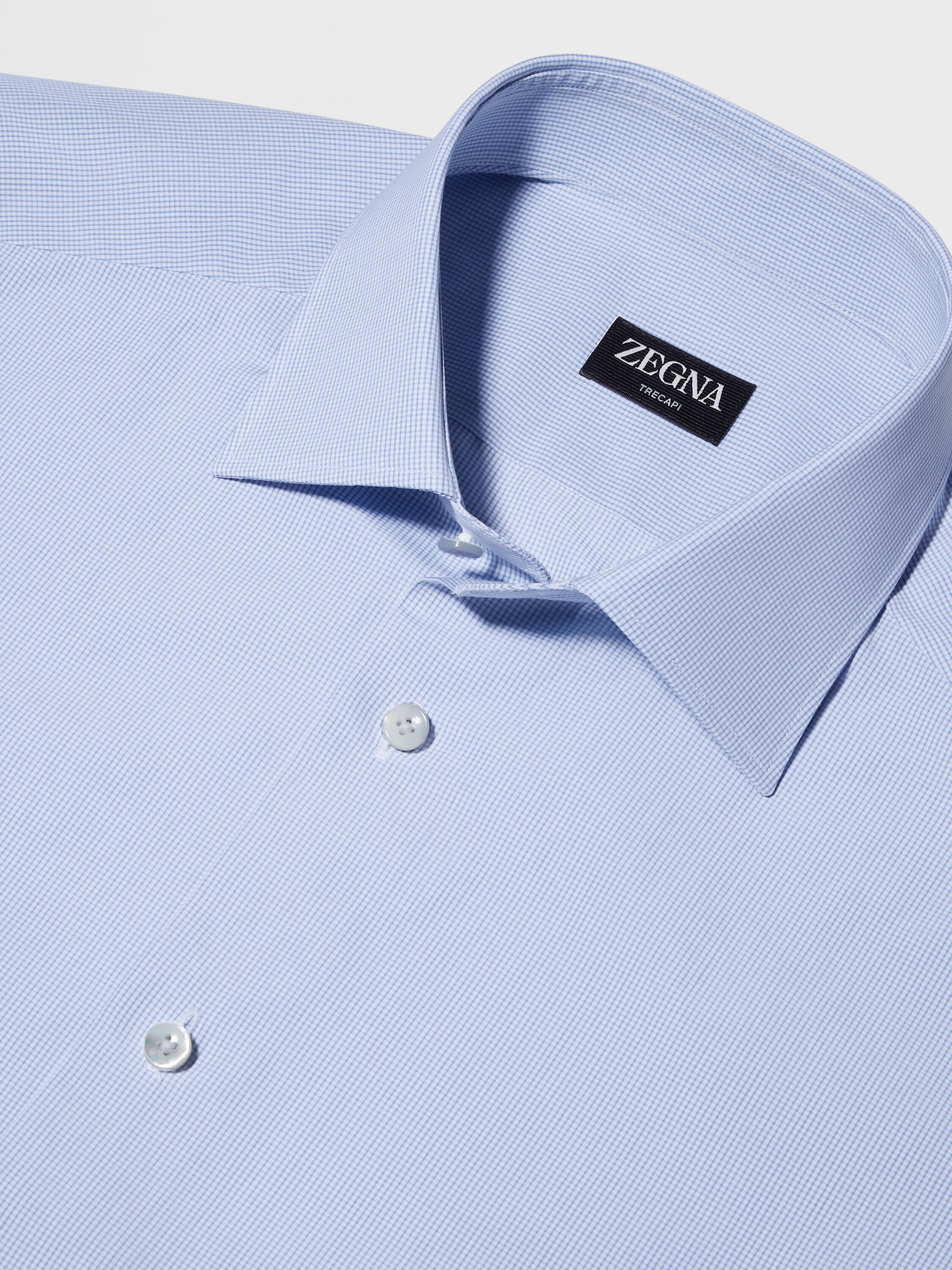 Light Blue and White Micro-checked Trecapi Cotton Shirt Product detail photo #2