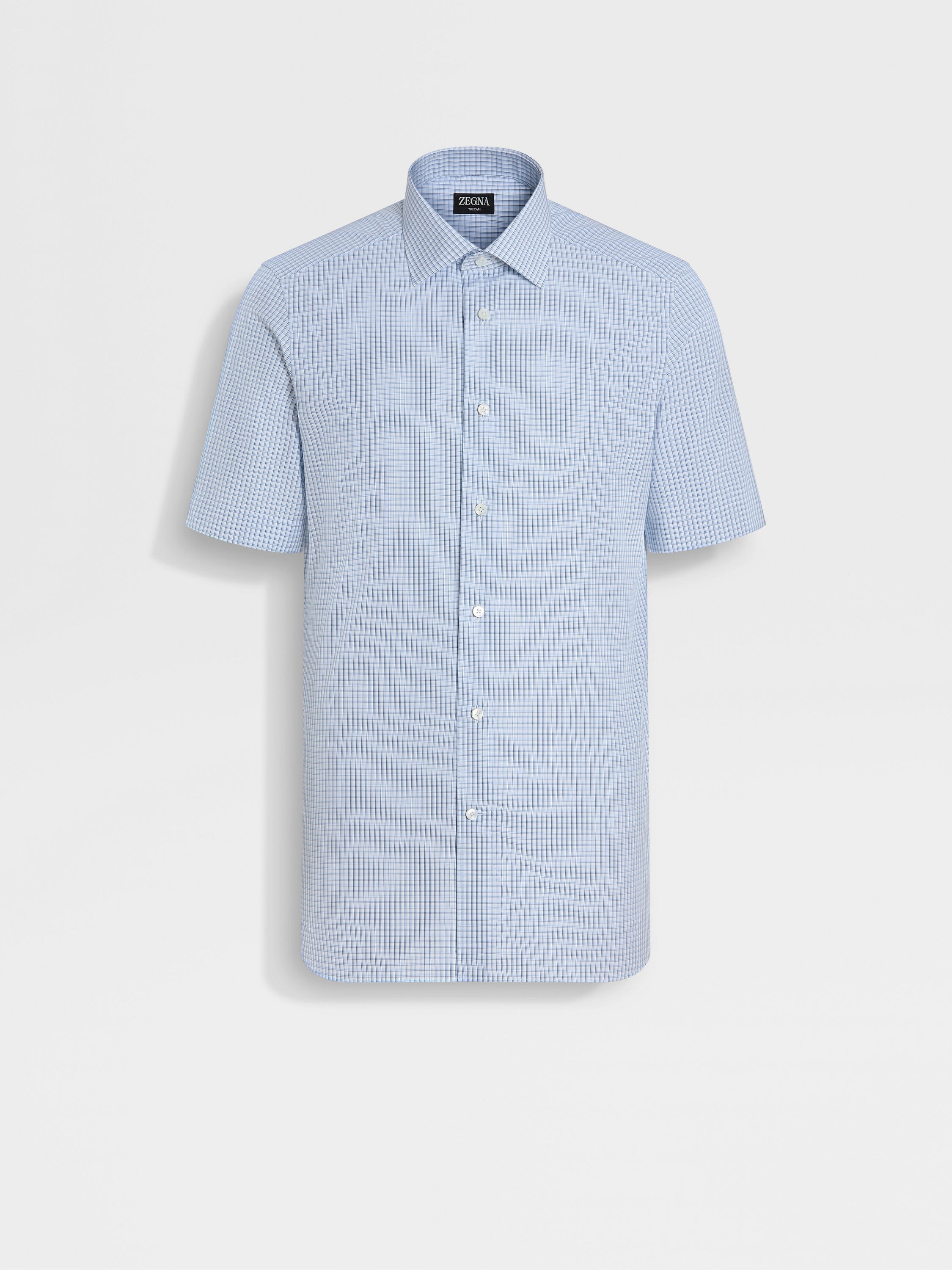 Dark Teal Blue Light Blue and White Checked Trecapi Cotton Shirt Main product photo