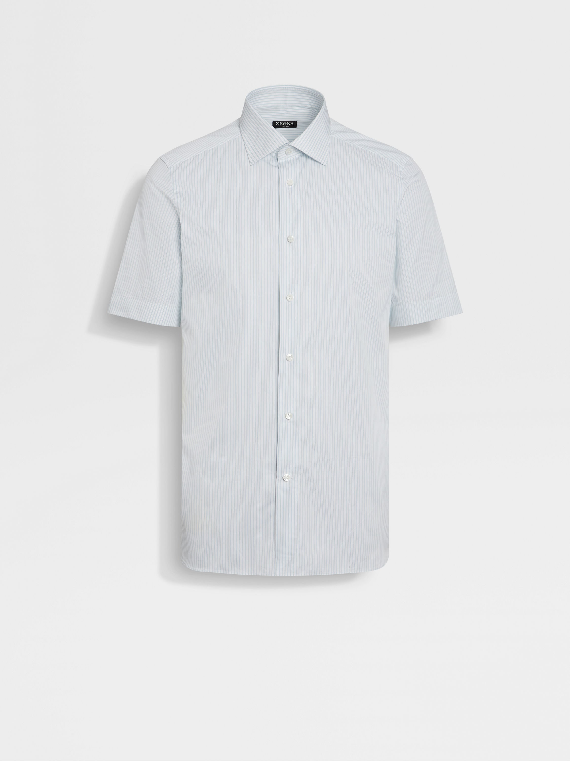 Aqua Green Light Blue and White Striped Trecapi Cotton Shirt Main product photo