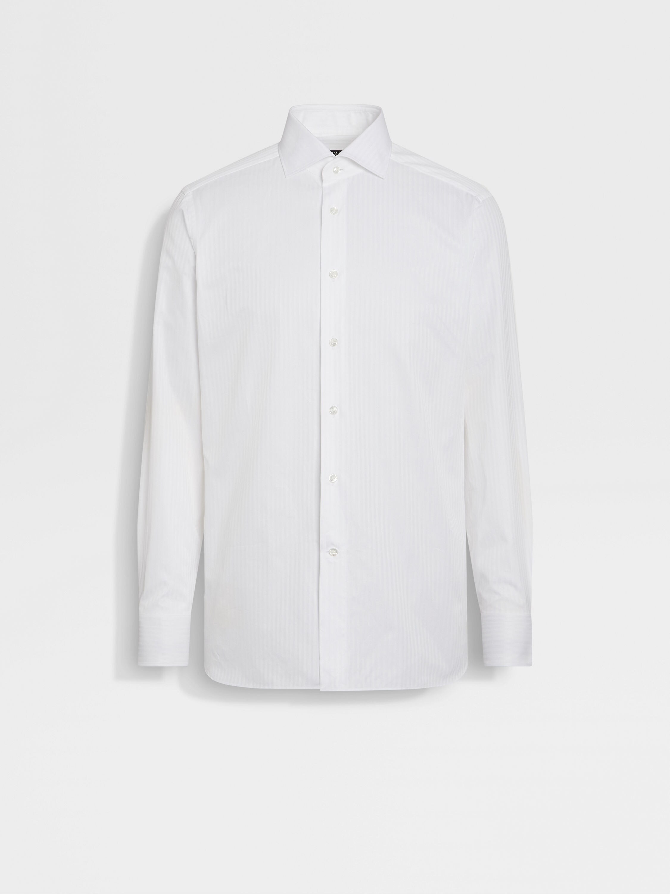 Optical White Structured Striped Centoventimila Cotton Shirt Product detail photo #1