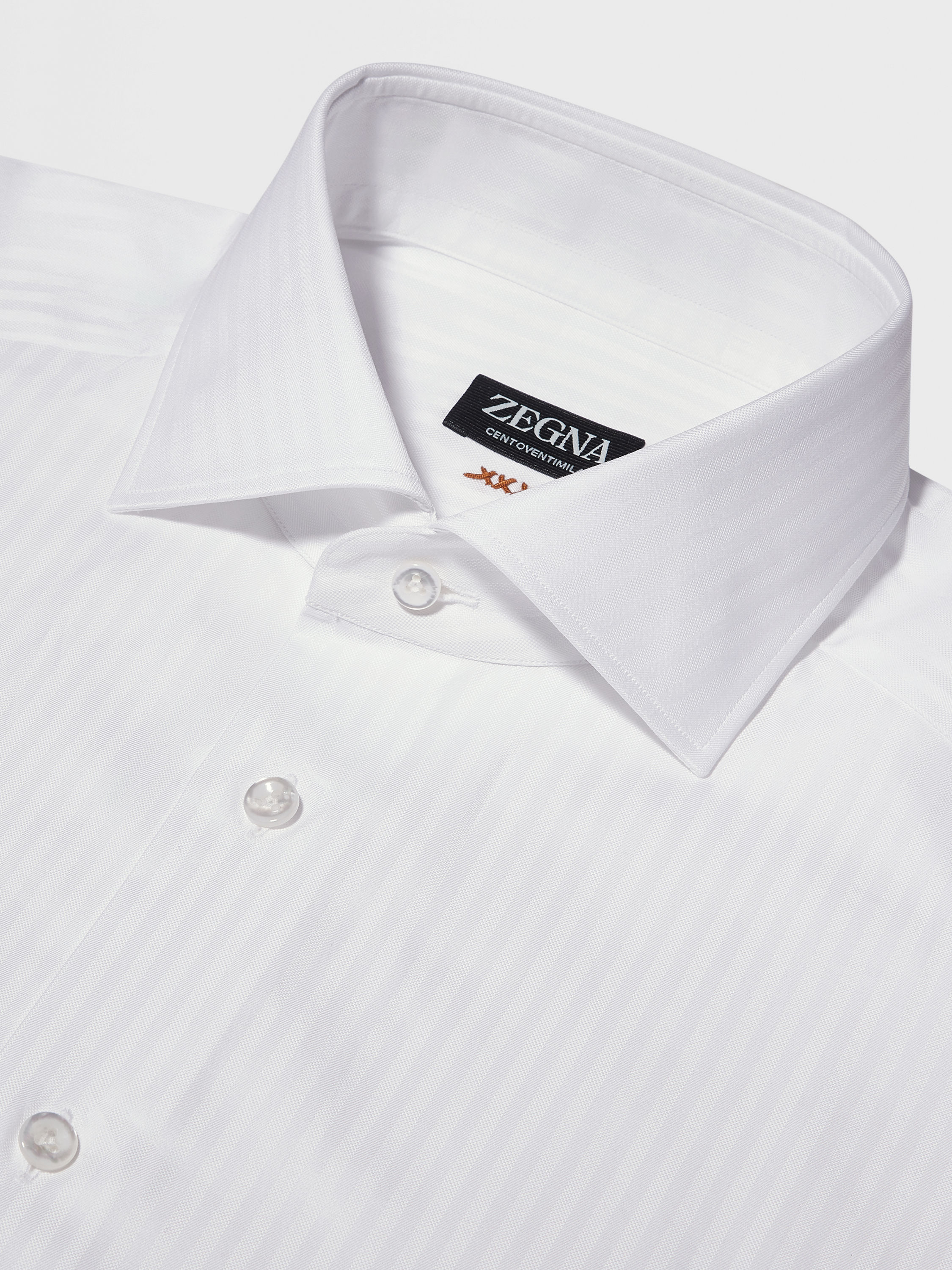 Optical White Structured Striped Centoventimila Cotton Shirt Product detail photo #2