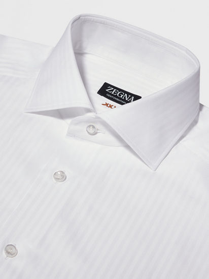 Optical White Structured Striped Centoventimila Cotton Shirt